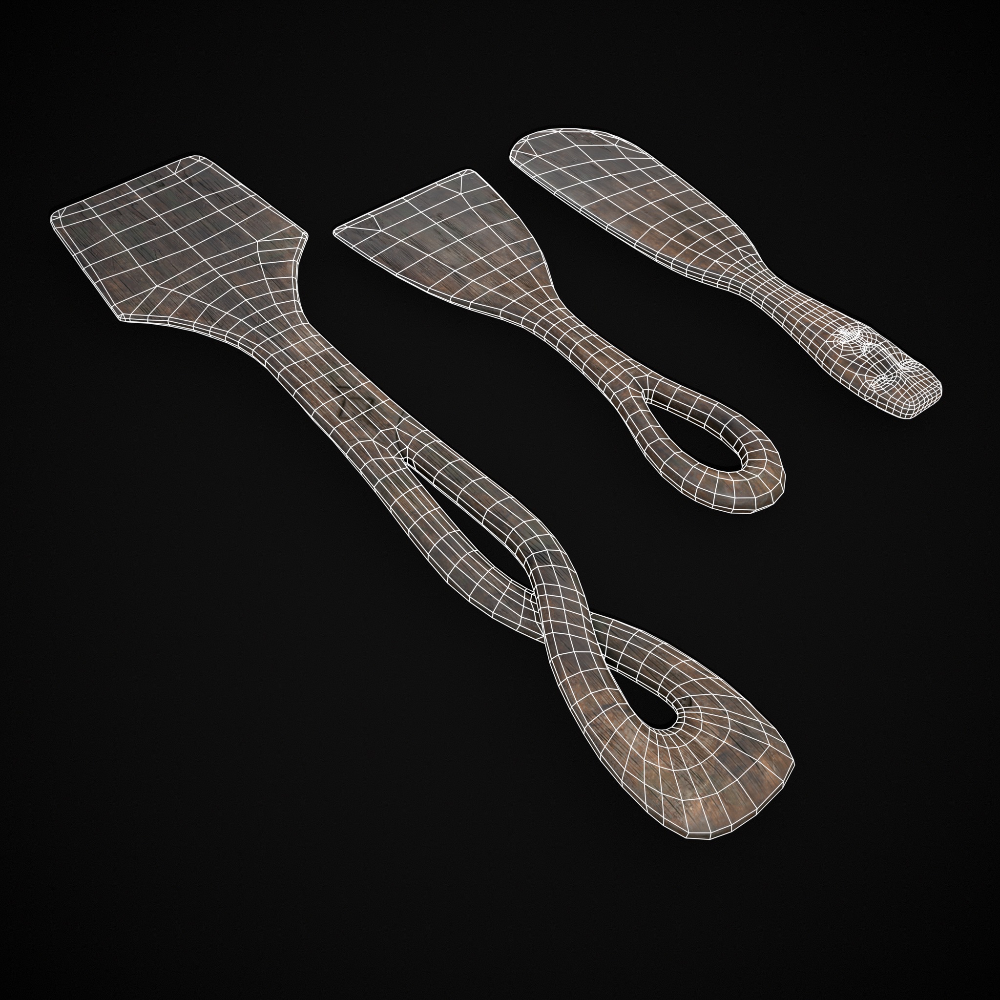 Old Carved Spatulas Low-poly 3D model_8