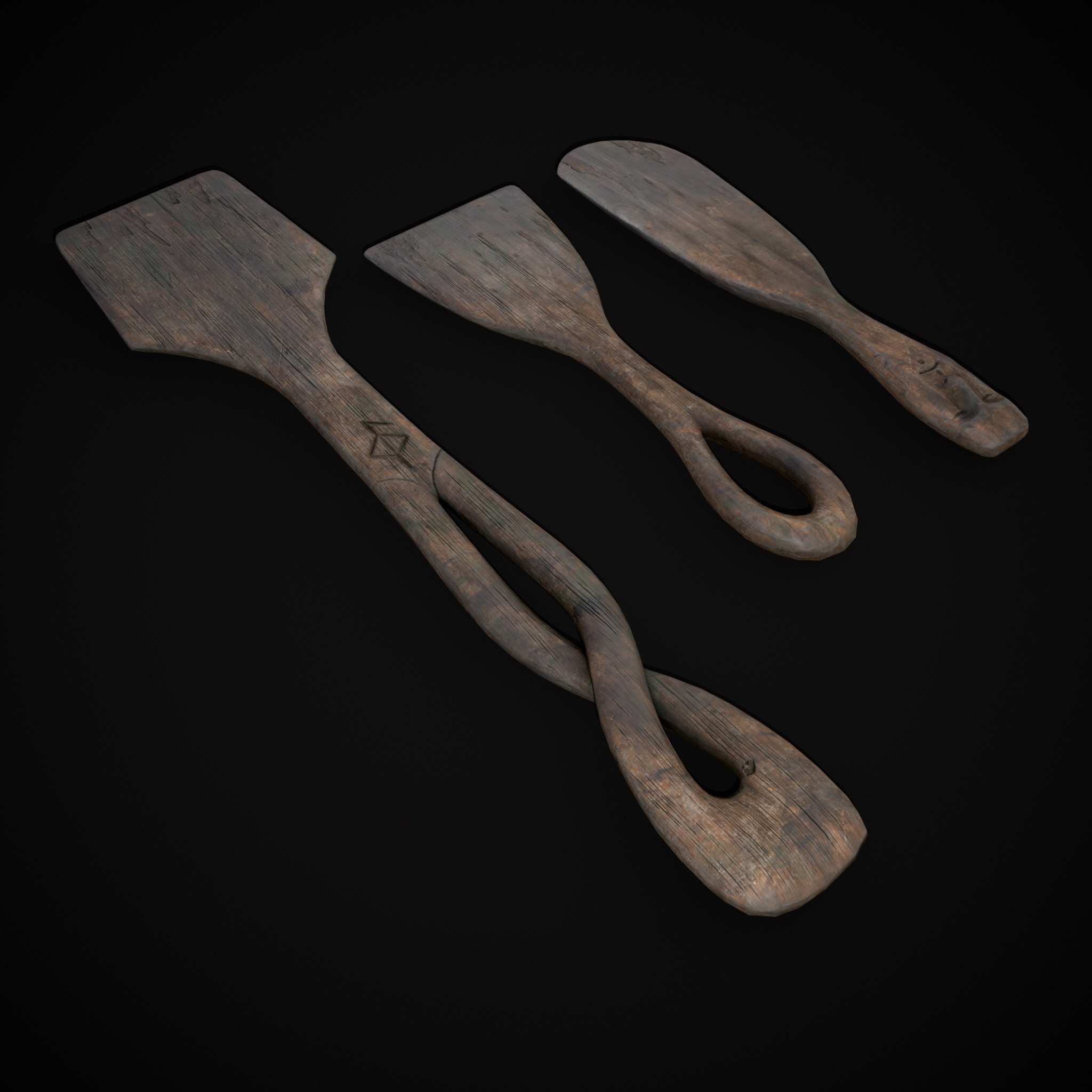 Old Carved Spatulas Low-poly 3D model_7