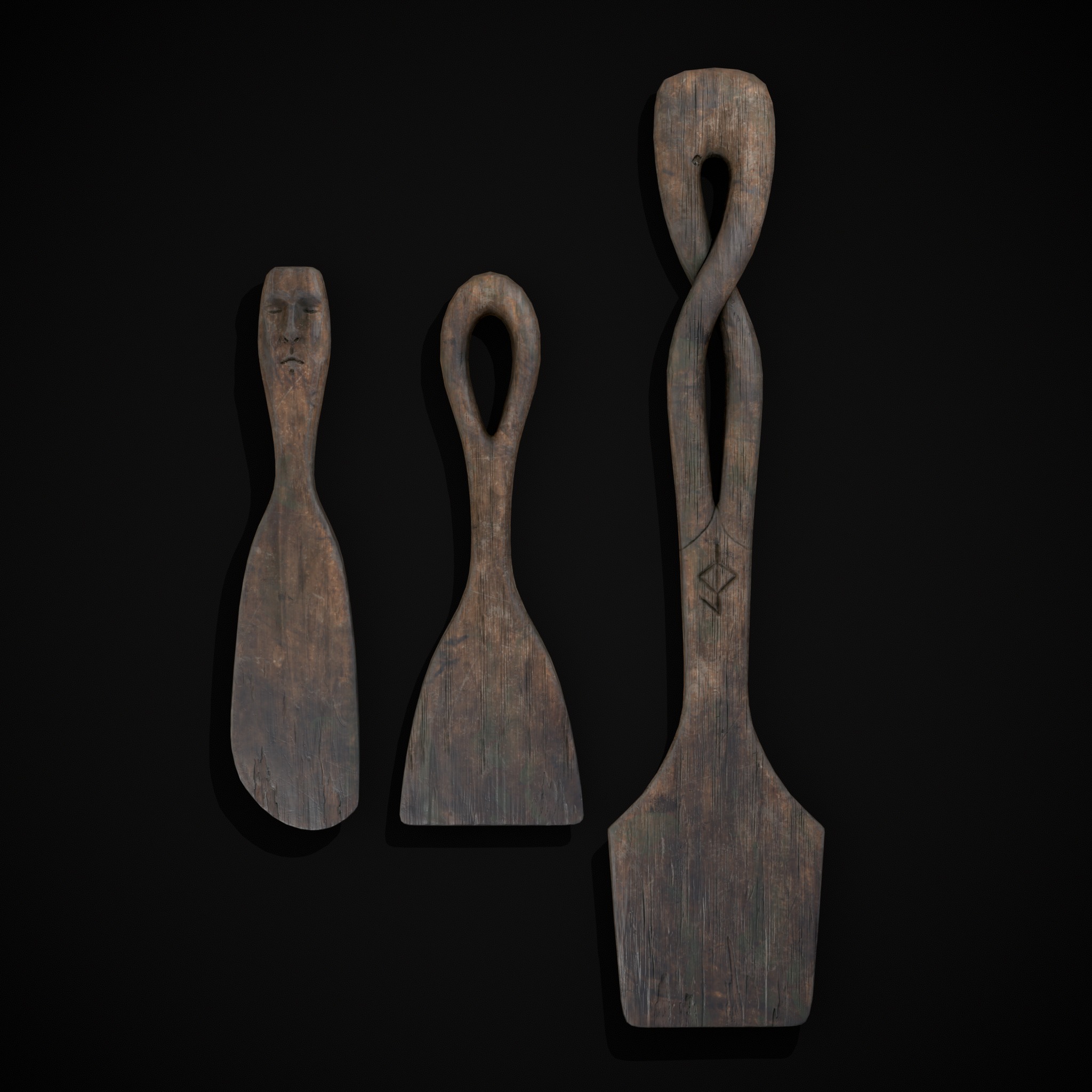 Old Carved Spatulas Low-poly 3D model_5