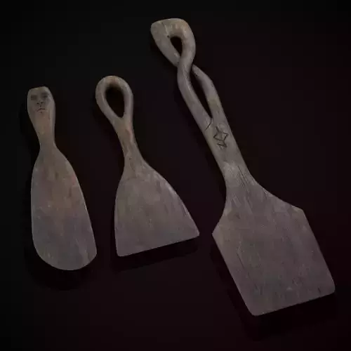 Old Carved Spatulas Low-poly 3D model