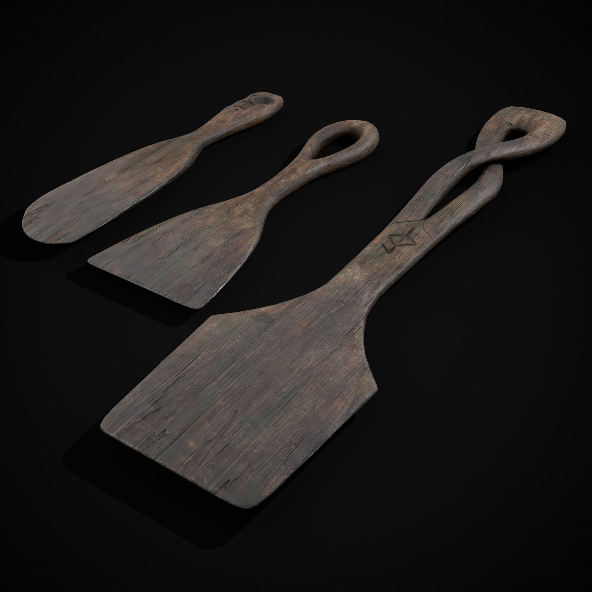 Old Carved Spatulas Low-poly 3D model_3