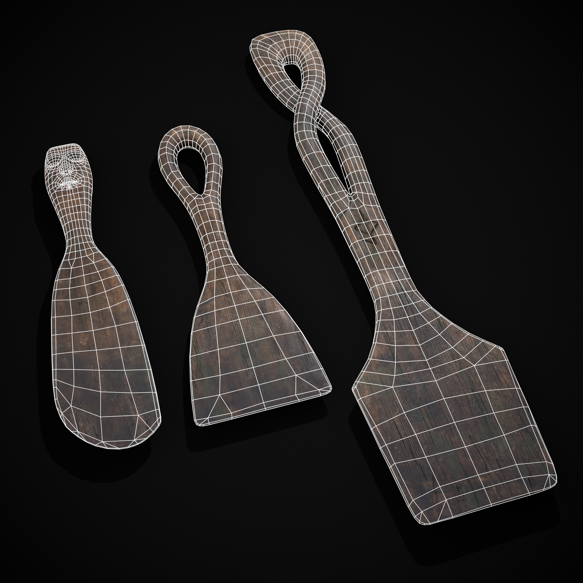 Old Carved Spatulas Low-poly 3D model_2