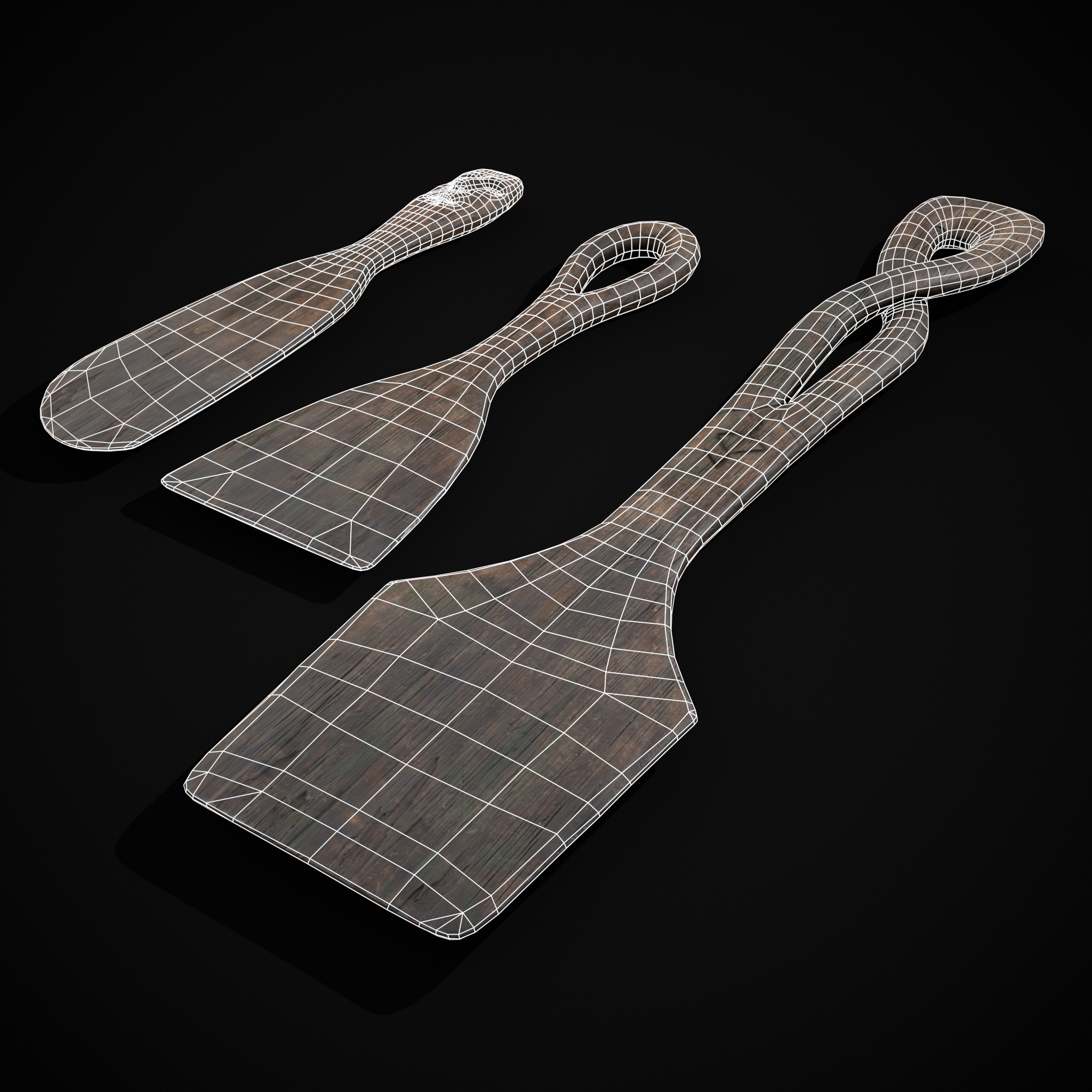 Old Carved Spatulas Low-poly 3D model_4