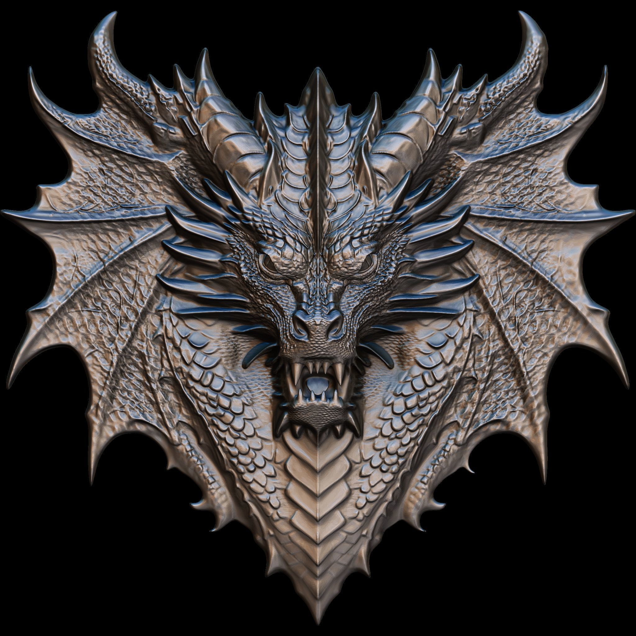 Dragon Head Relief No5 STL file for 3d Printing or CNC 3D print model_1