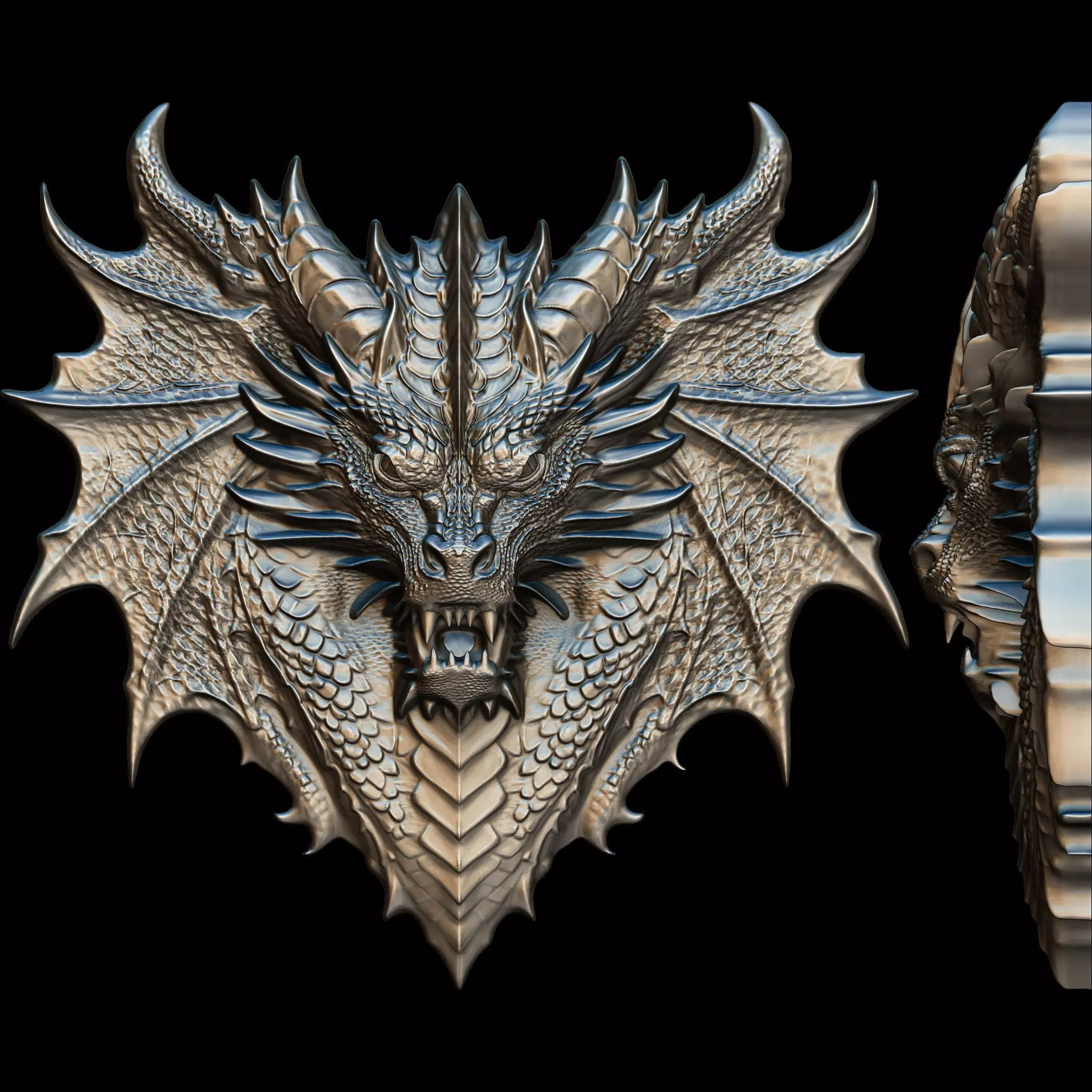 Dragon Head Relief No5 STL file for 3d Printing or CNC 3D print model_0