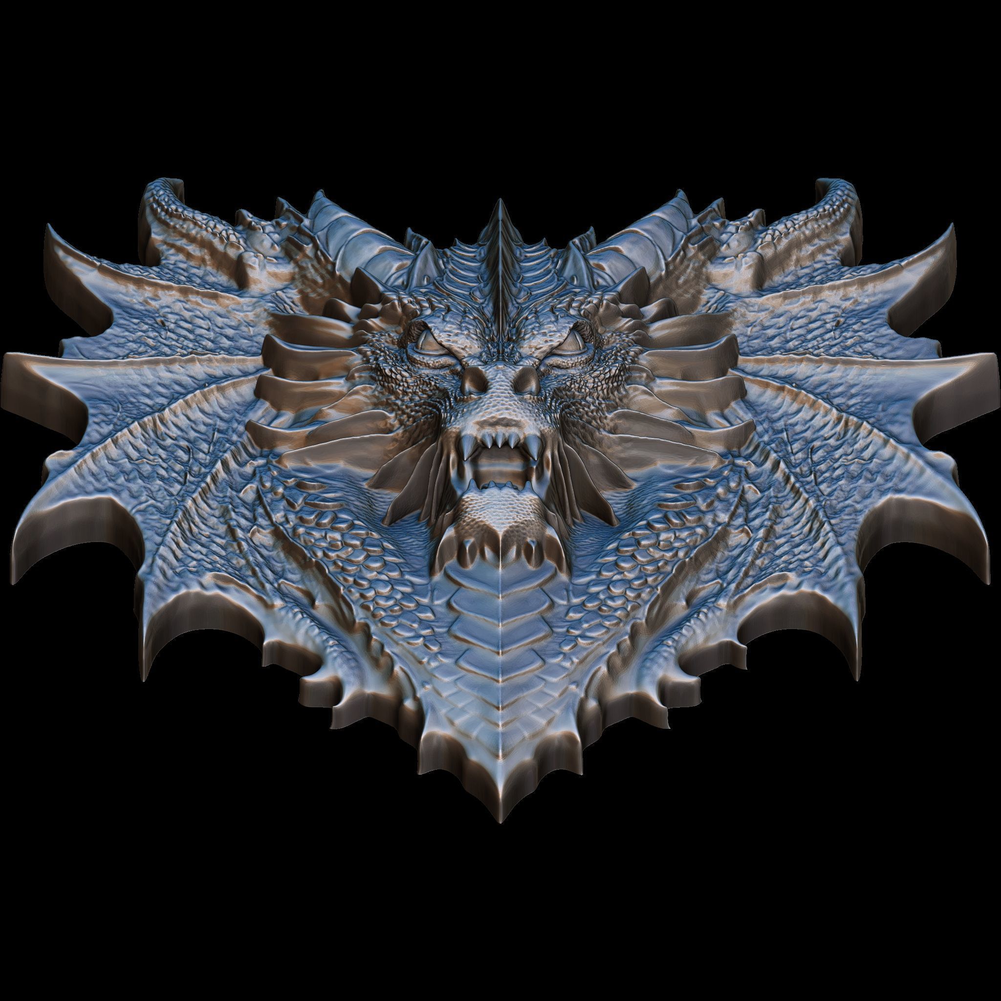 Dragon Head Relief No5 STL file for 3d Printing or CNC 3D print model_8