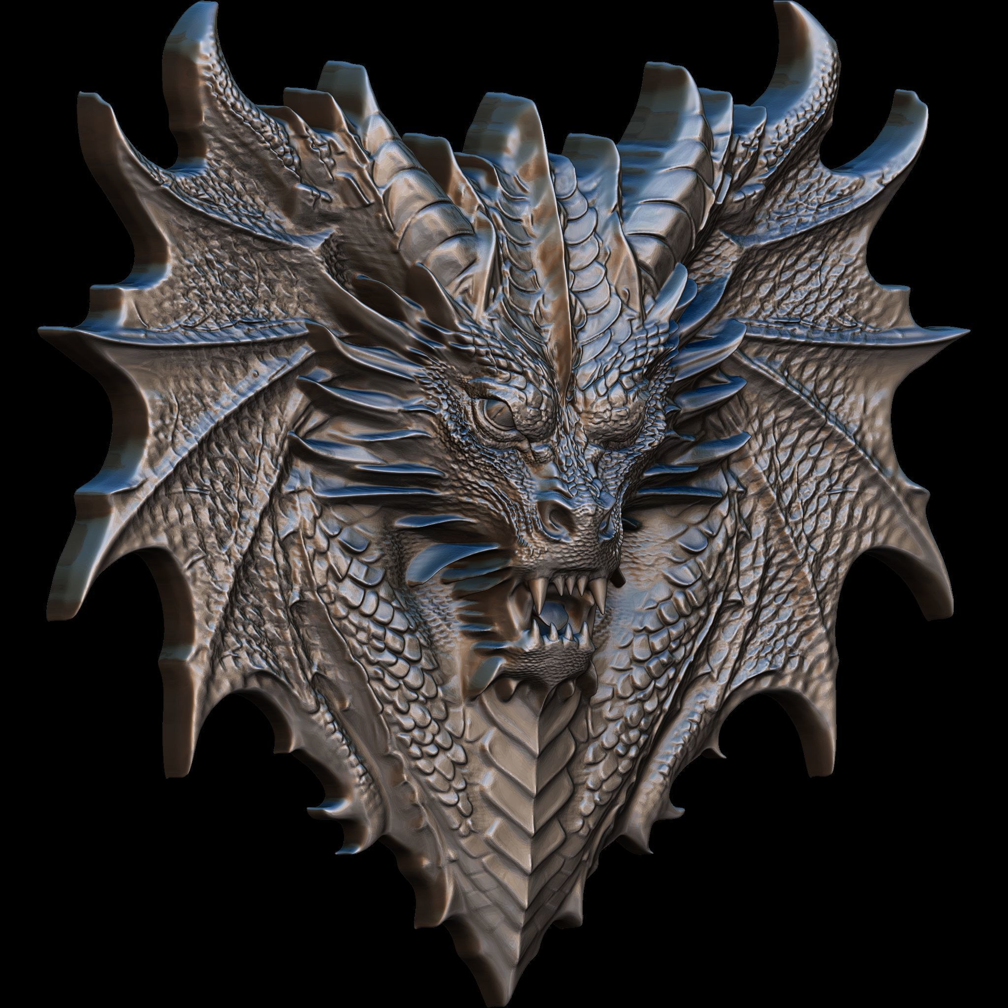 Dragon Head Relief No5 STL file for 3d Printing or CNC 3D print model_2