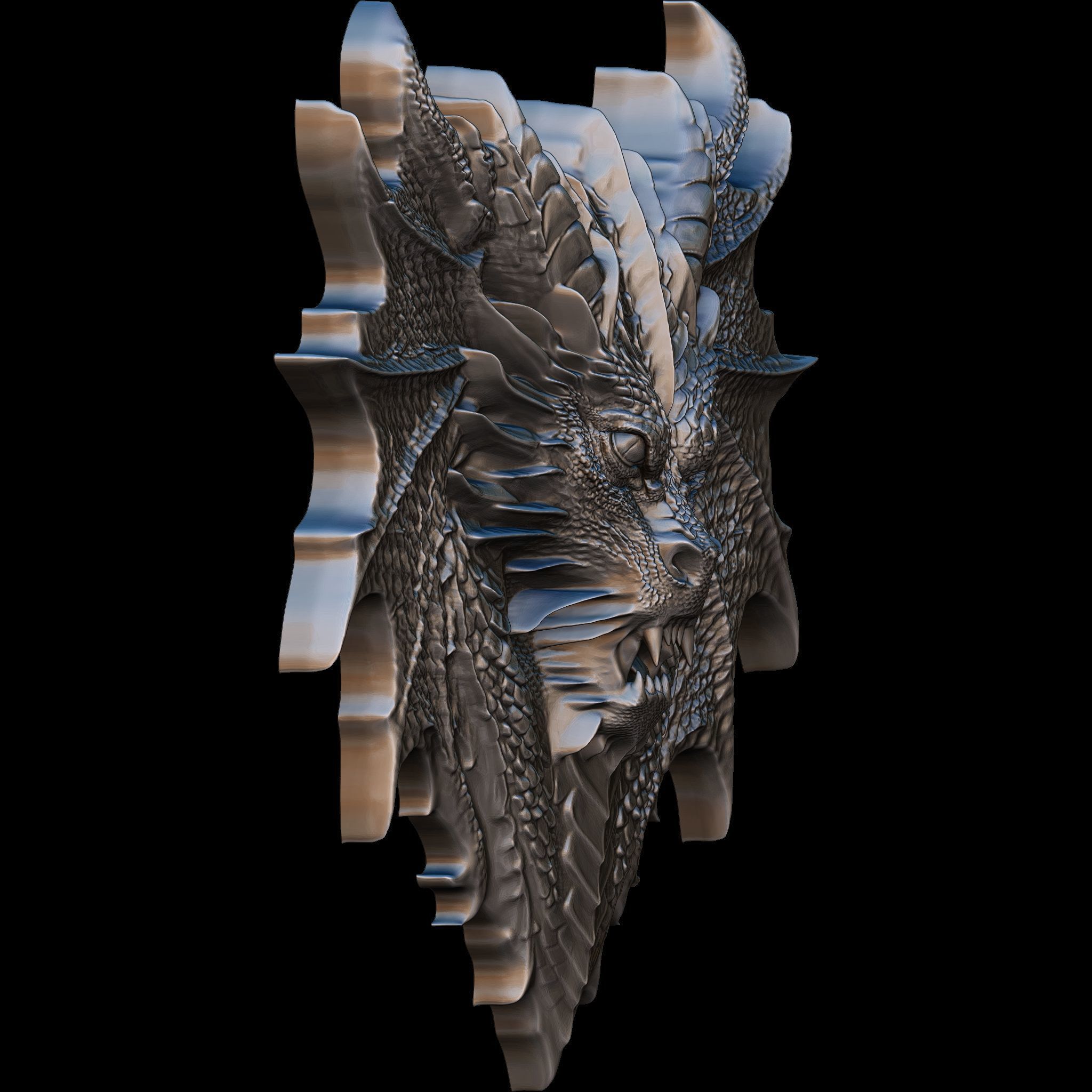 Dragon Head Relief No5 STL file for 3d Printing or CNC 3D print model_3