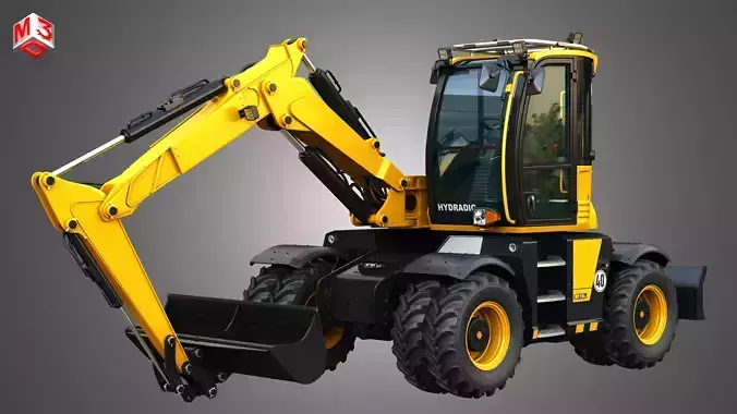110W Hydradig Wheeled Excavator  3D model