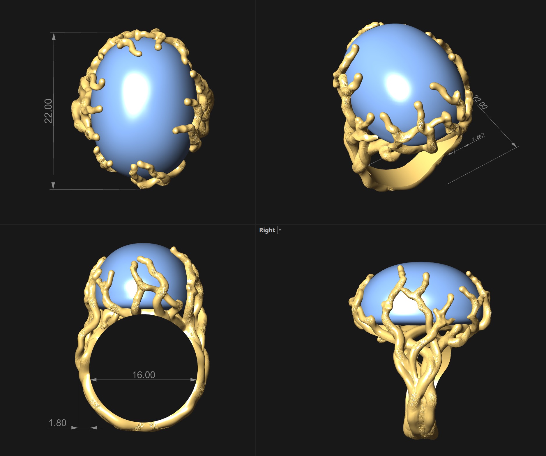 Art Ring with Oval Cabochon 3D print model_2