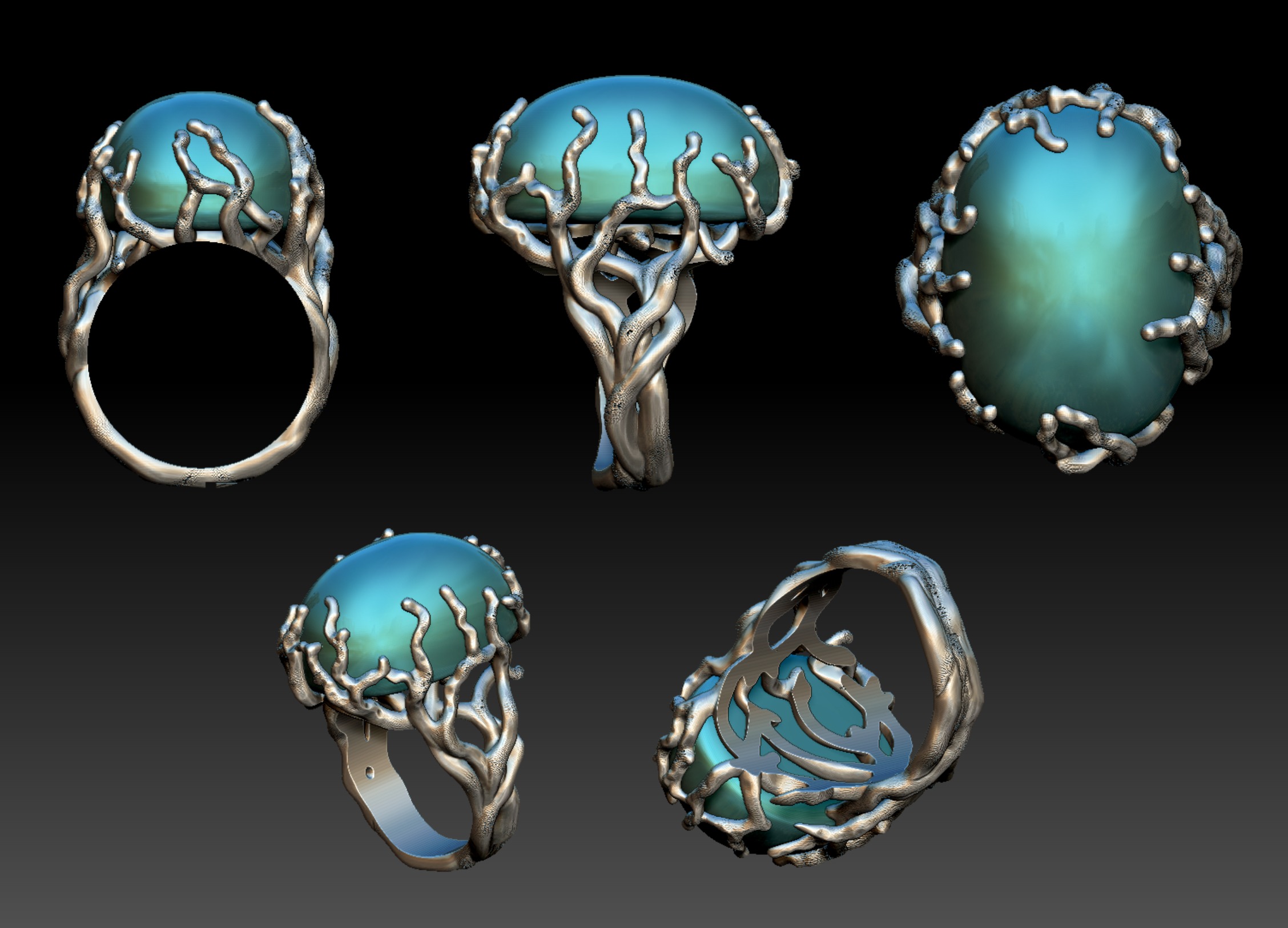 Art Ring with Oval Cabochon 3D print model_1