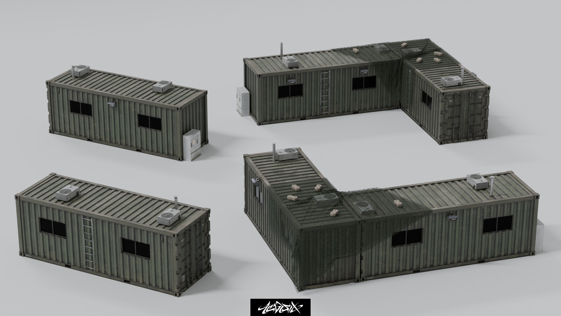 Military Base Kitbash set with over 50 Buildings and Assets 3D model_5