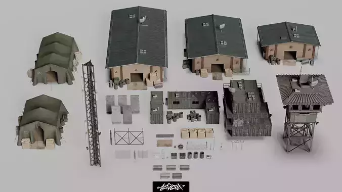 Military Base Kitbash set with over 50 Buildings and Assets