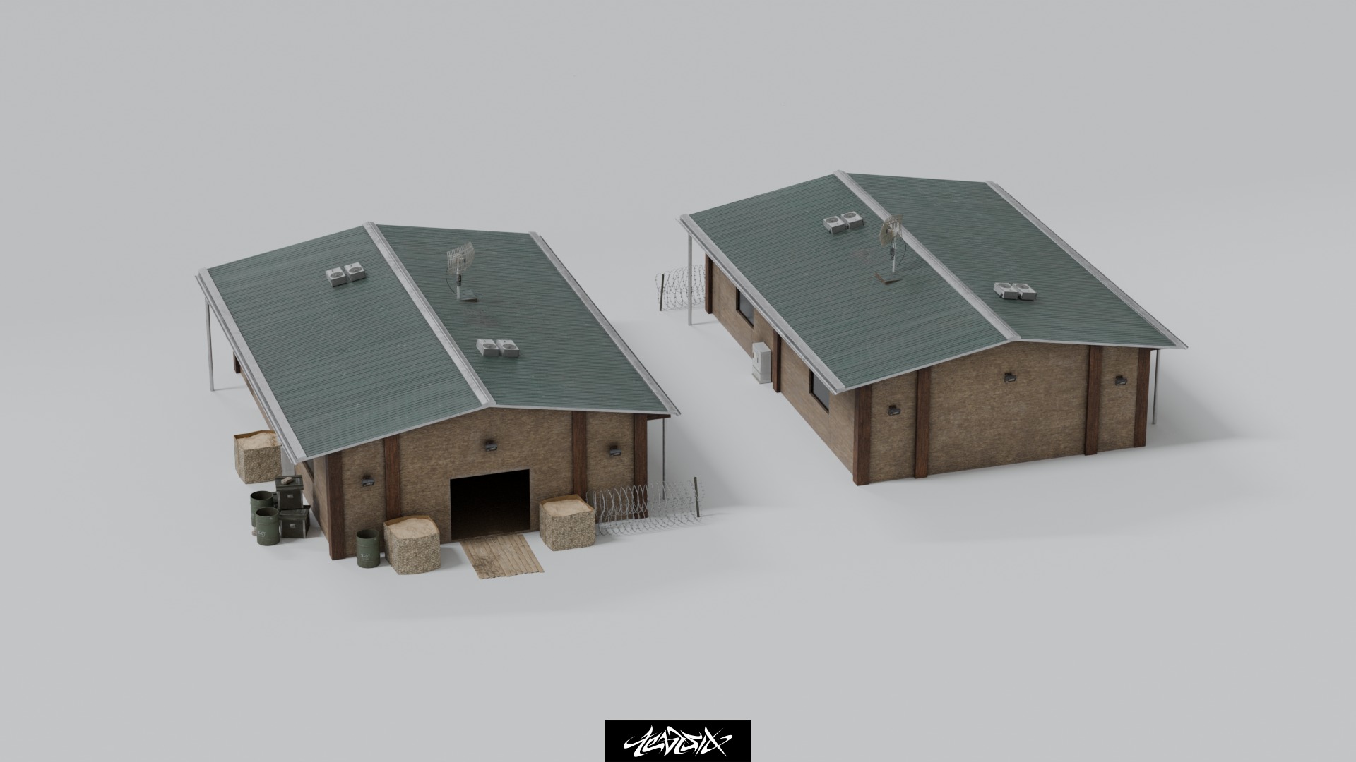 Military Base Kitbash set with over 50 Buildings and Assets 3D model_9