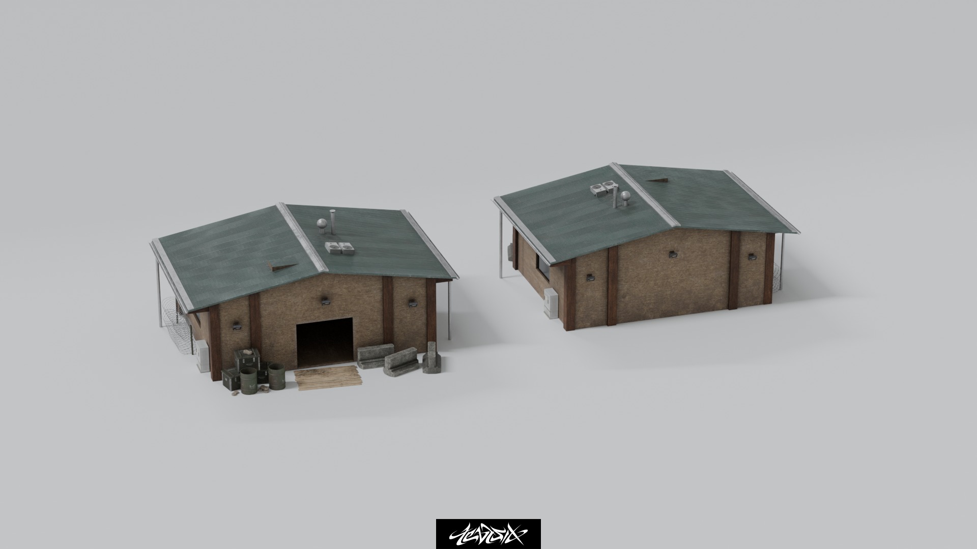 Military Base Kitbash set with over 50 Buildings and Assets 3D model_10