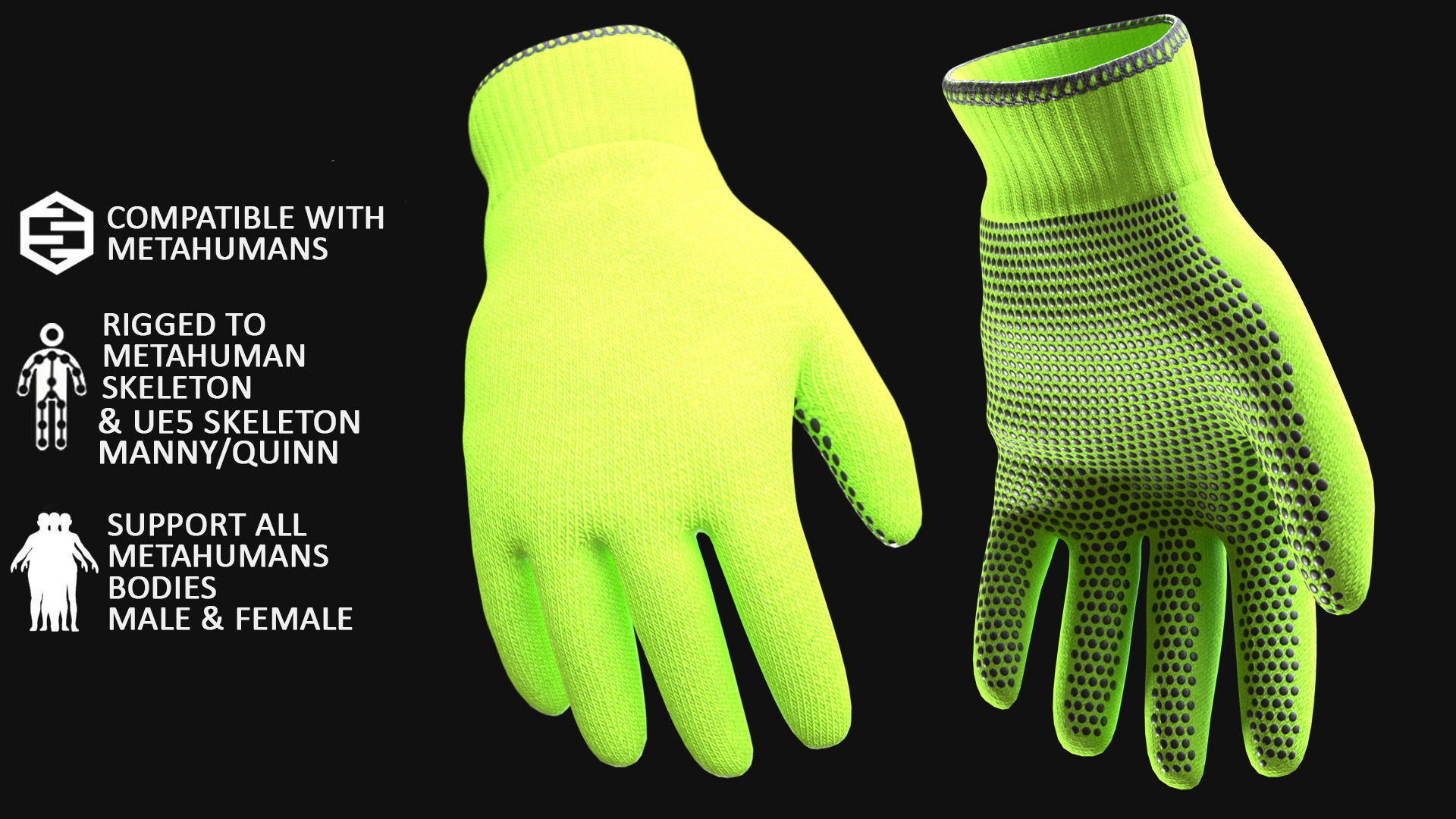 Working Gloves 130 - All MH Bodies - UE5 Skeletons - Rigged Low-poly 3D model_4