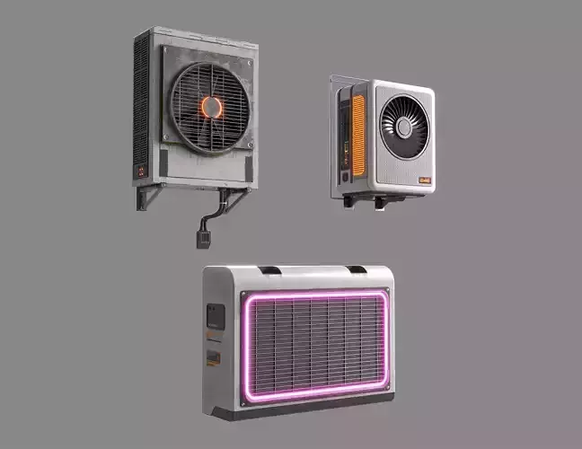 Sci-Fi Cyberpunk Air Conditioners 3 Pack Low-poly 3D model