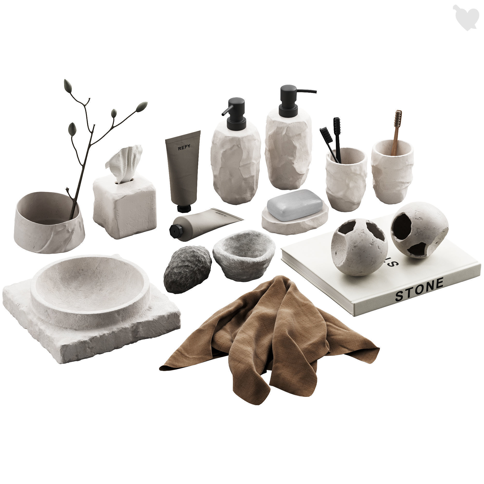 488 bathroom decorative set 04 cracked concrete accessories 01 3D model_7