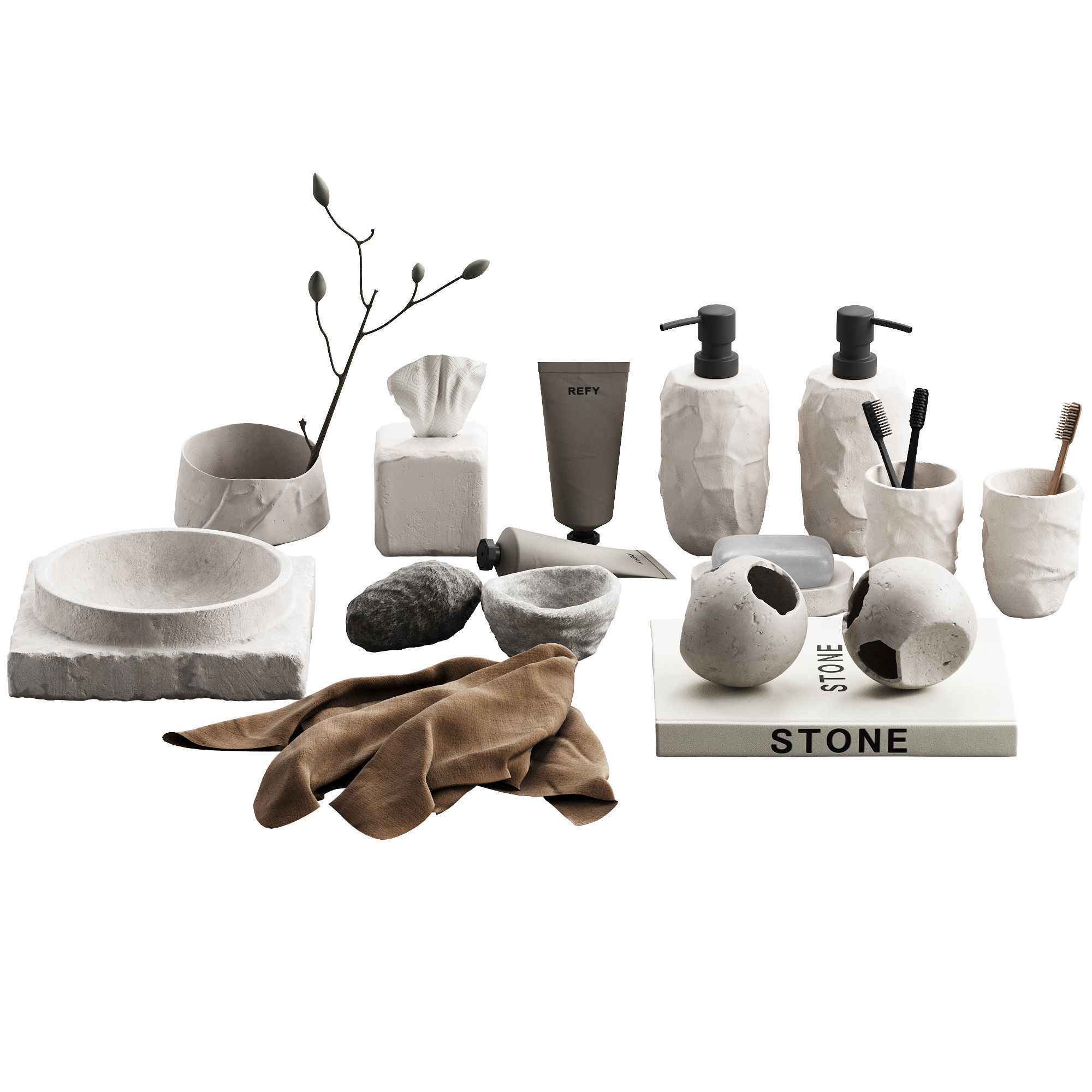 488 bathroom decorative set 04 cracked concrete accessories 01 3D model_3