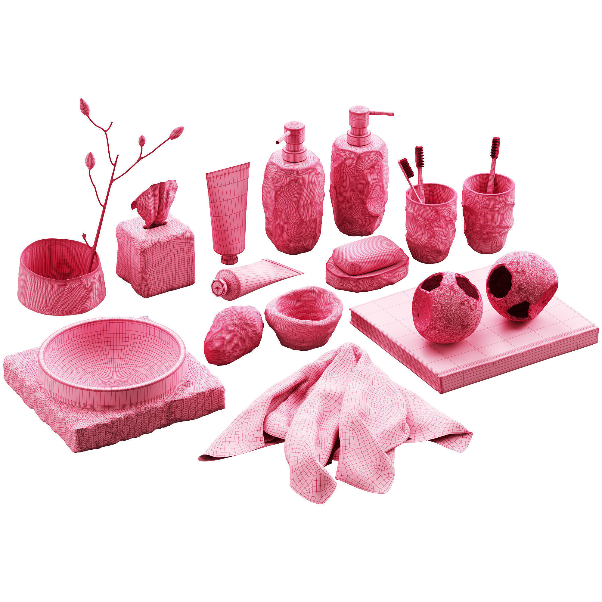 488 bathroom decorative set 04 cracked concrete accessories 01 3D model_9