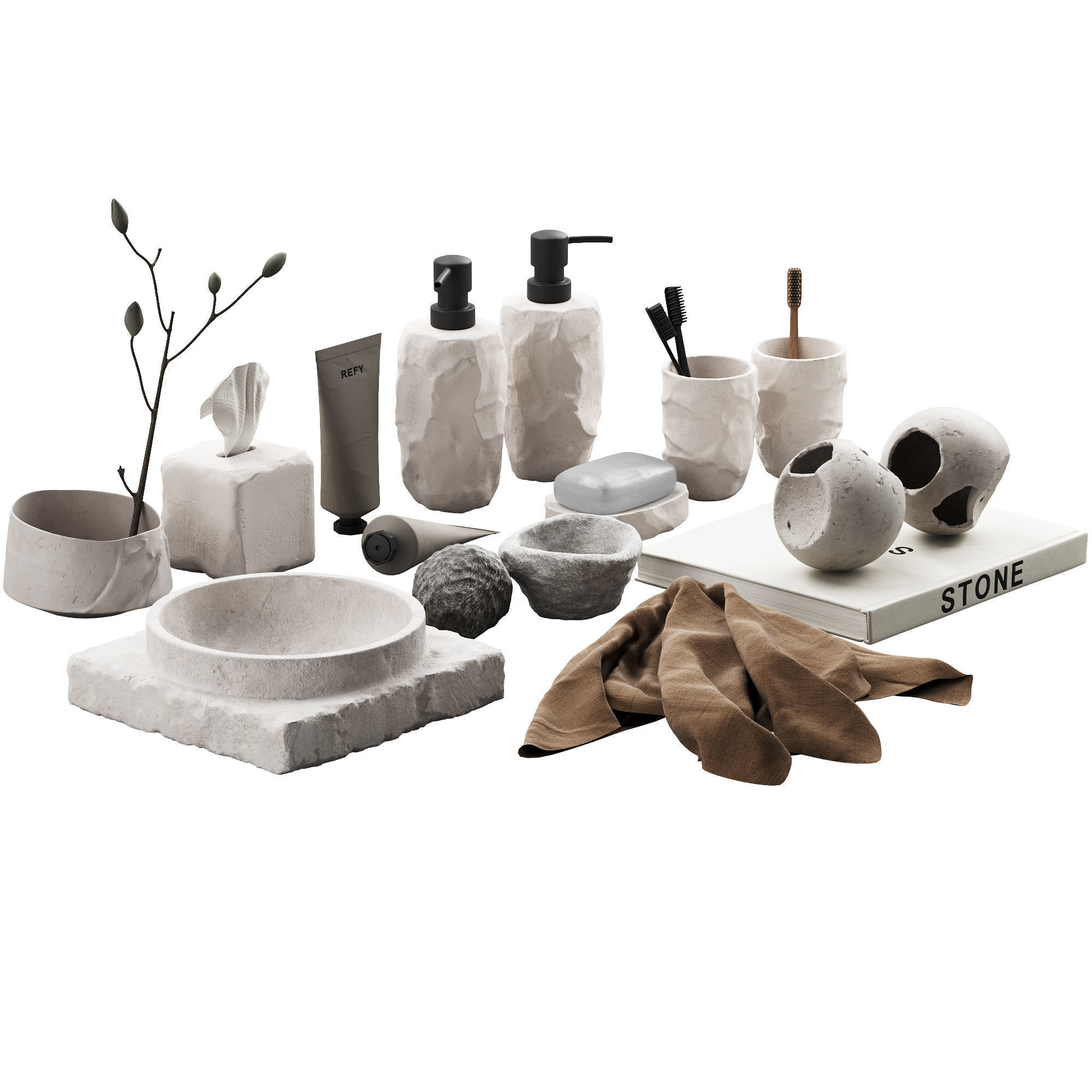 488 bathroom decorative set 04 cracked concrete accessories 01 3D model_4