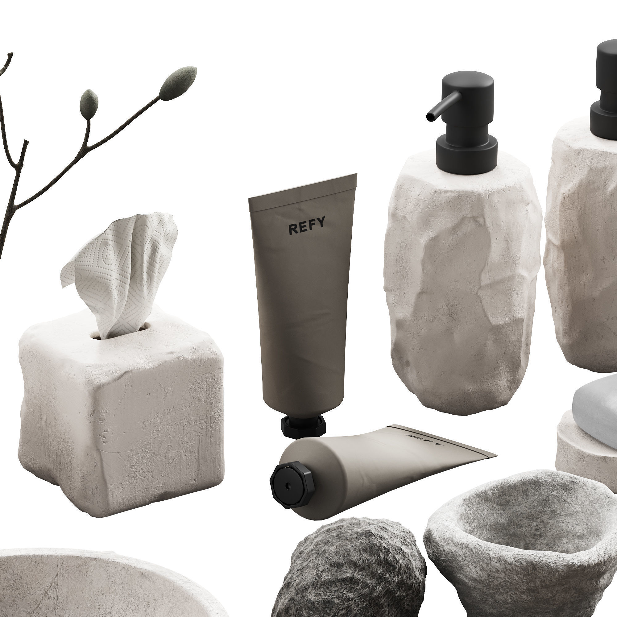 488 bathroom decorative set 04 cracked concrete accessories 01 3D model_5