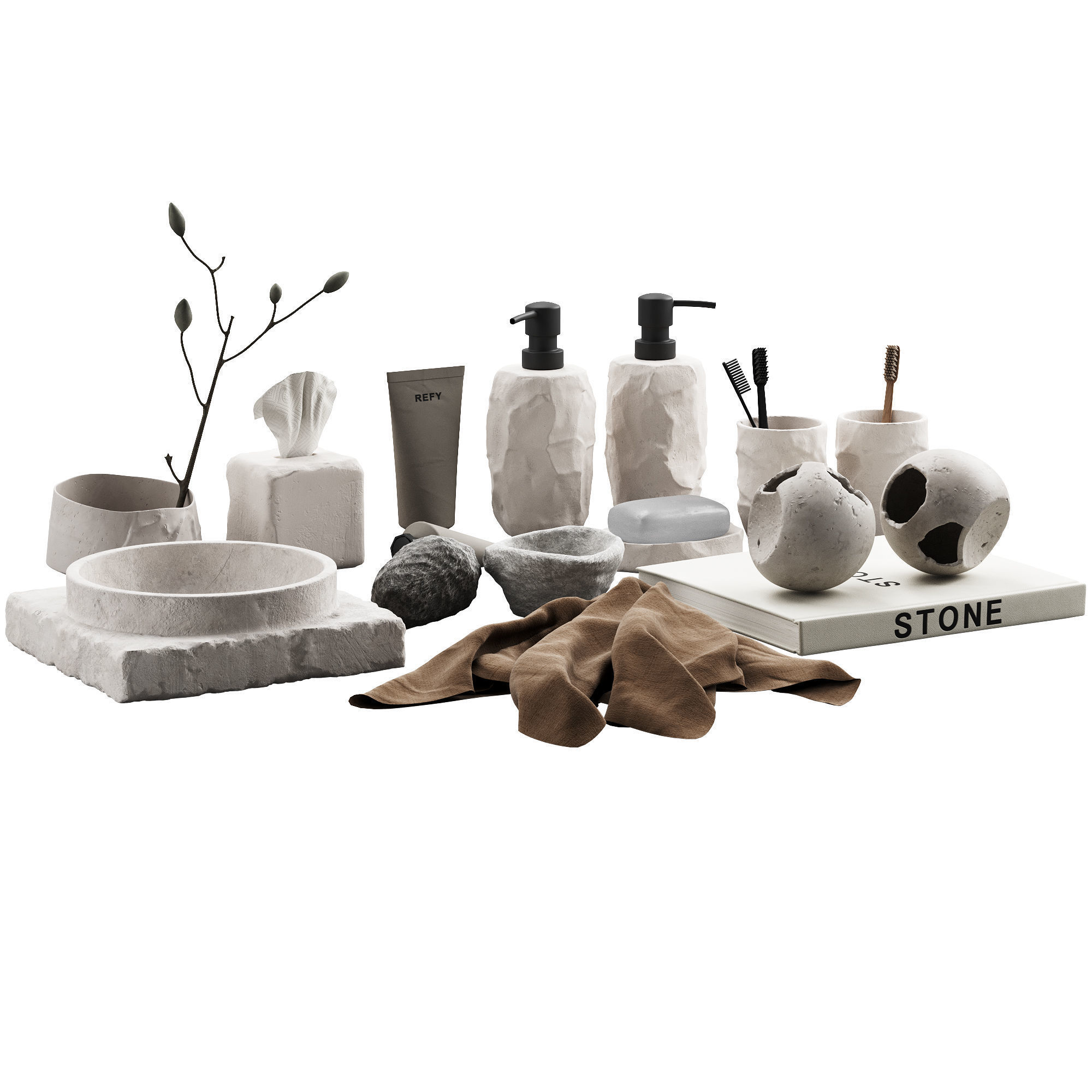 488 bathroom decorative set 04 cracked concrete accessories 01 3D model_2