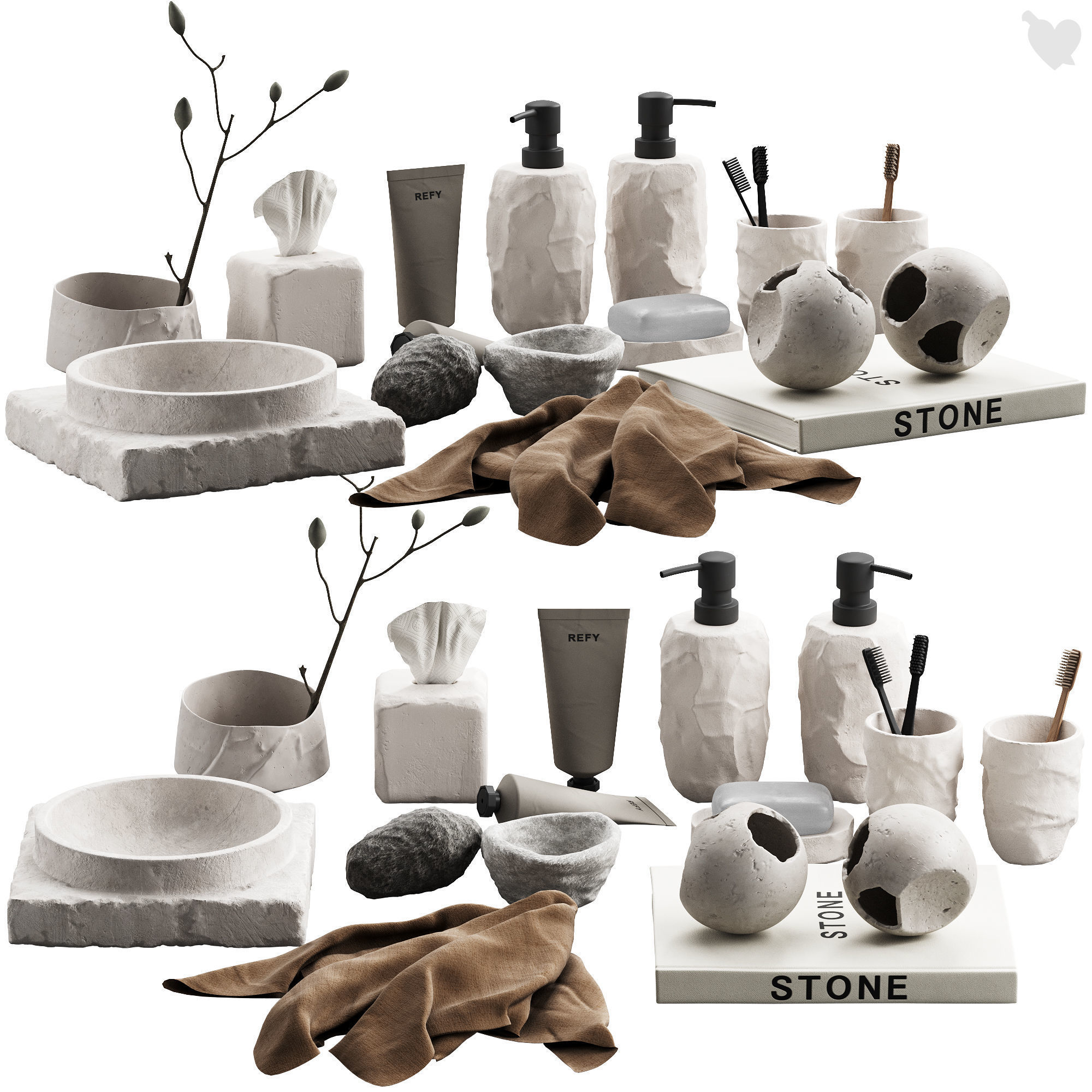 488 bathroom decorative set 04 cracked concrete accessories 01 3D model_6