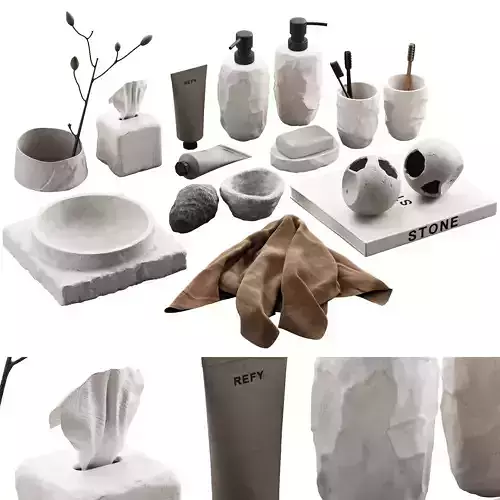 488 bathroom decorative set 04 cracked concrete accessories 01 3D model