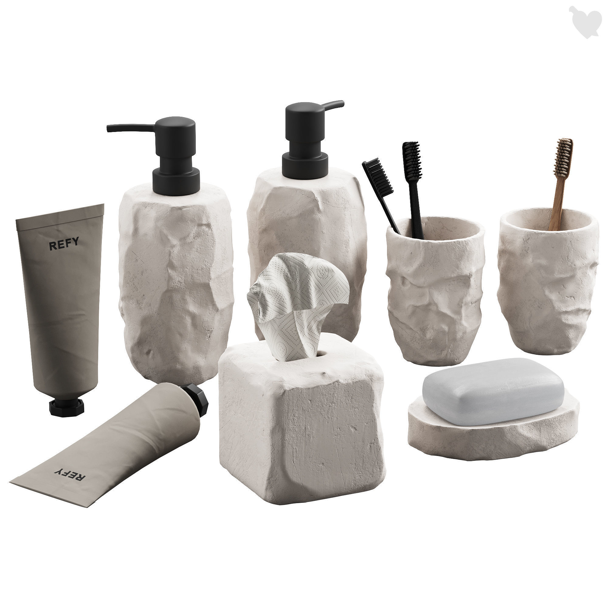 488 bathroom decorative set 04 cracked concrete accessories 01 3D model_1