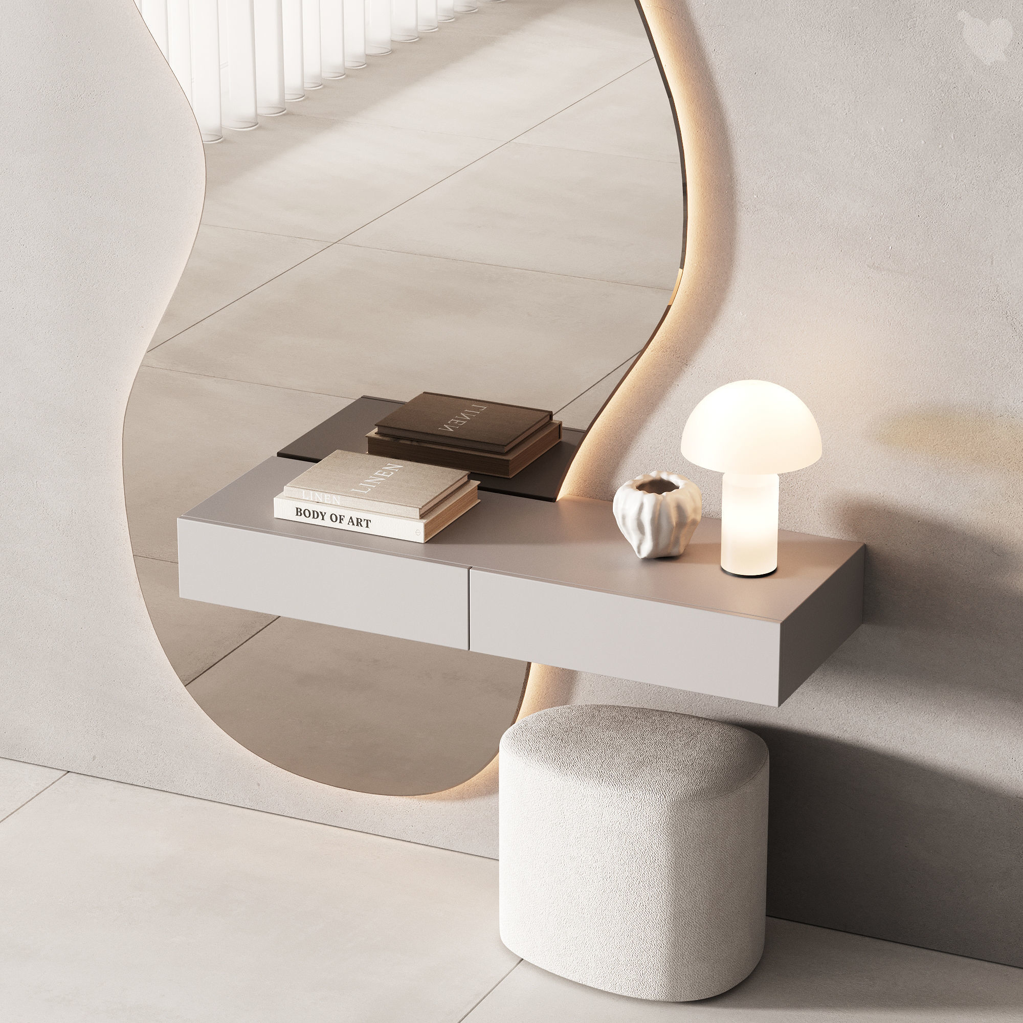 489 hallway zone 10 minimal curved shape mirror 3D model_3