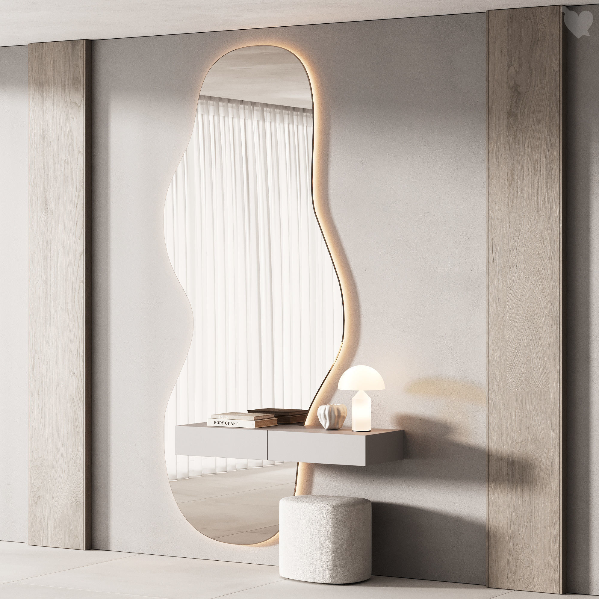 489 hallway zone 10 minimal curved shape mirror 3D model_1