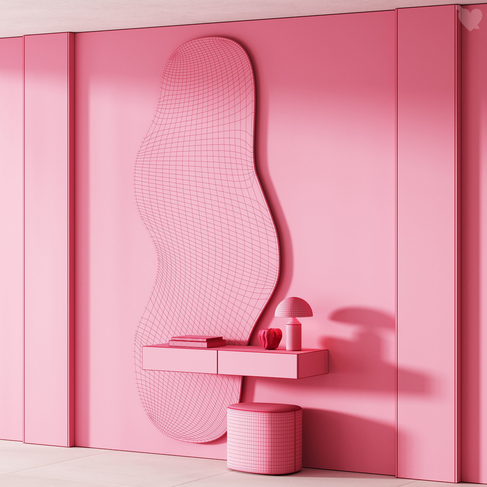 489 hallway zone 10 minimal curved shape mirror 3D model_7