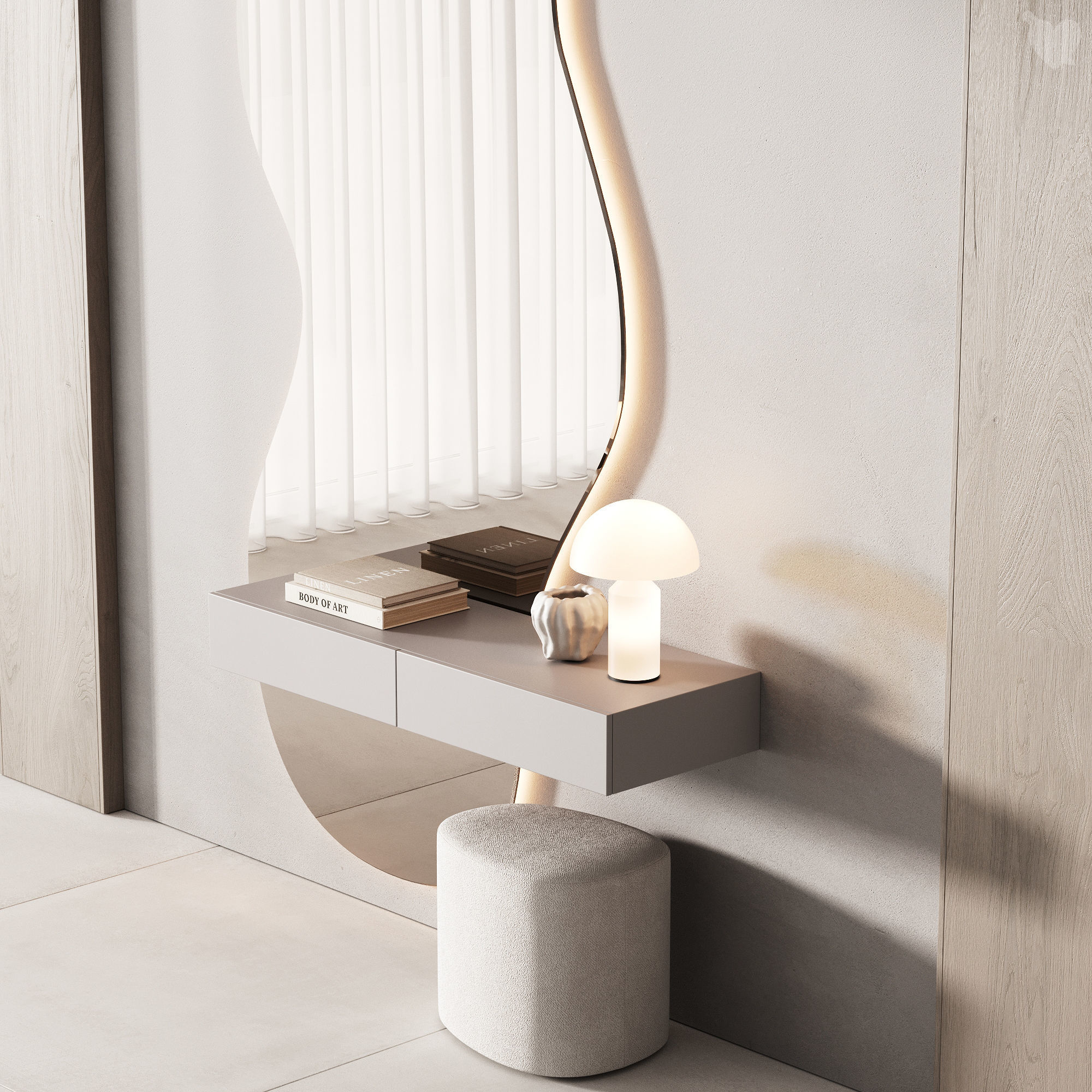 489 hallway zone 10 minimal curved shape mirror 3D model_4