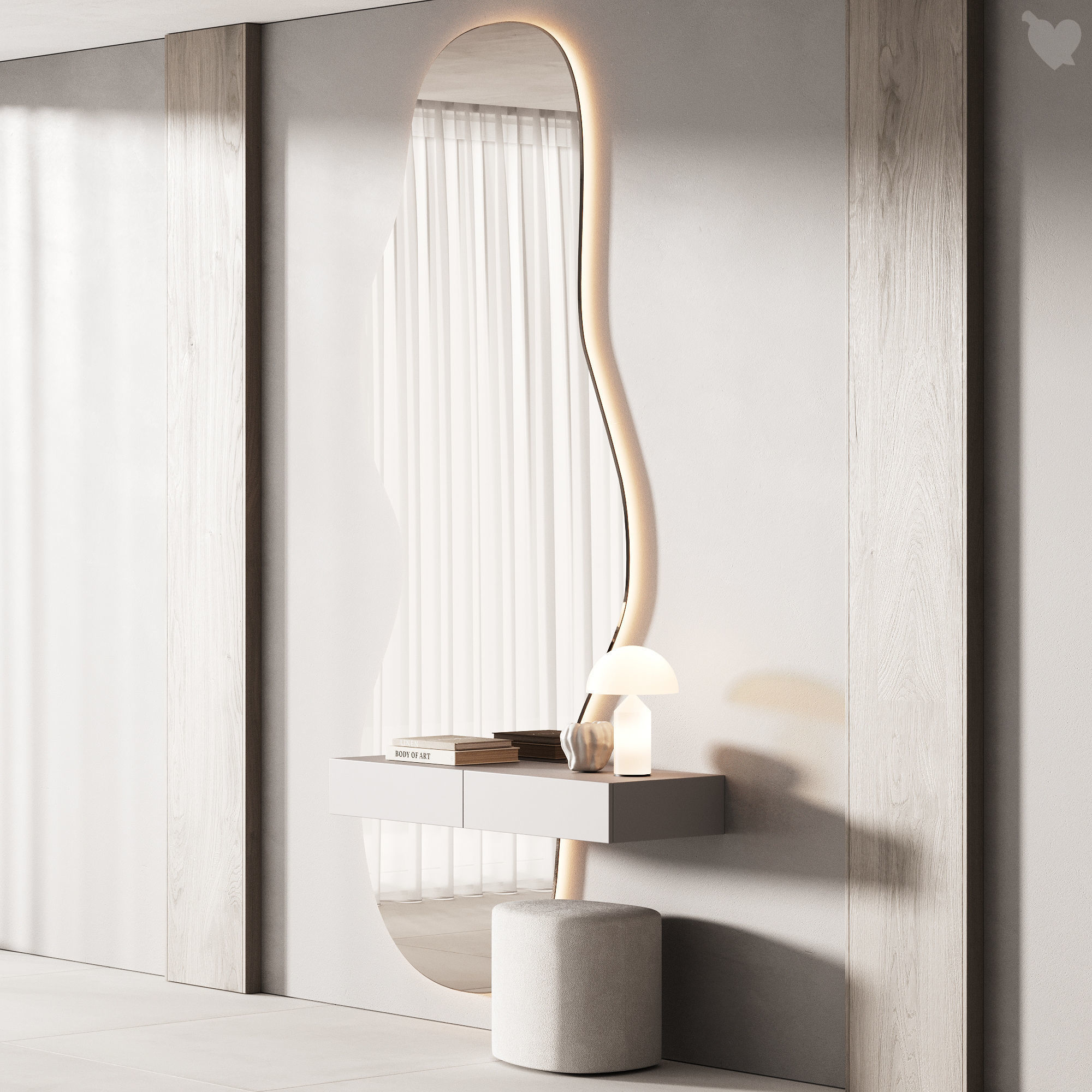 489 hallway zone 10 minimal curved shape mirror 3D model_6