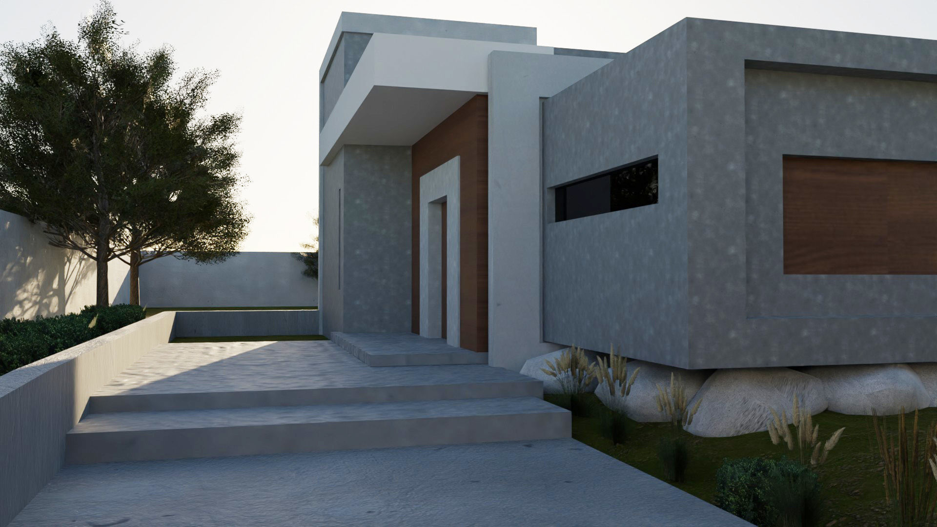 Modern Concrete House 3D model Low-poly 3D model_3