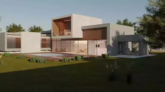 Modern Concrete House 3D model