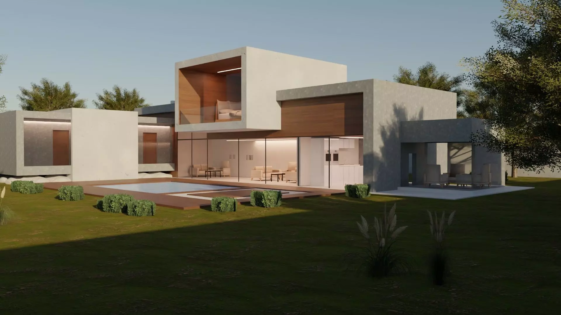 Modern Concrete House 3D model Low-poly 3D model_0