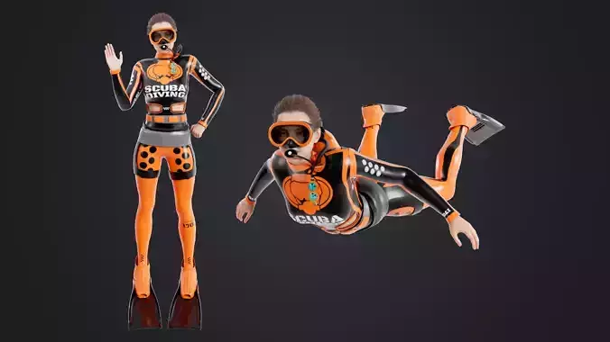 Scuba Diver Diving Suit Low-poly 3D model