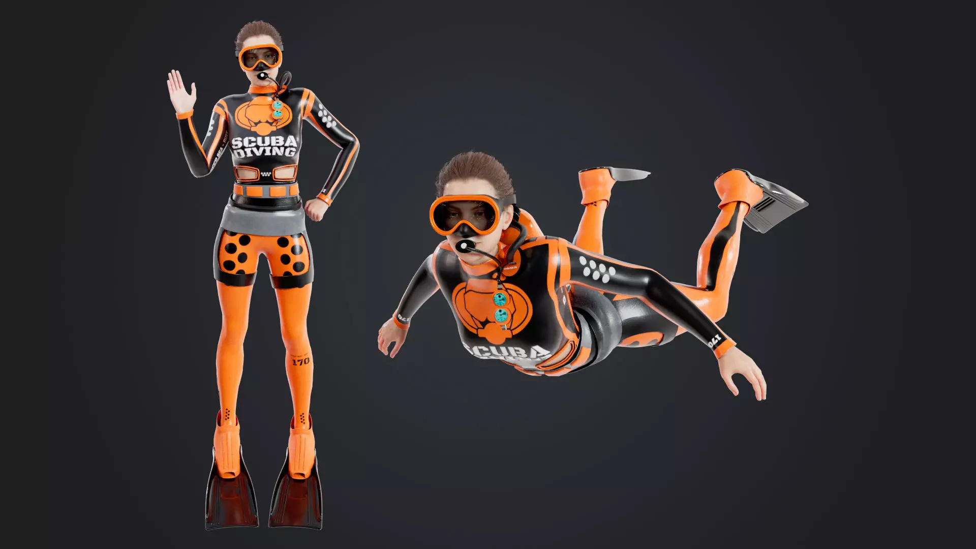 Scuba Diver Diving Suit Low-poly 3D model_0