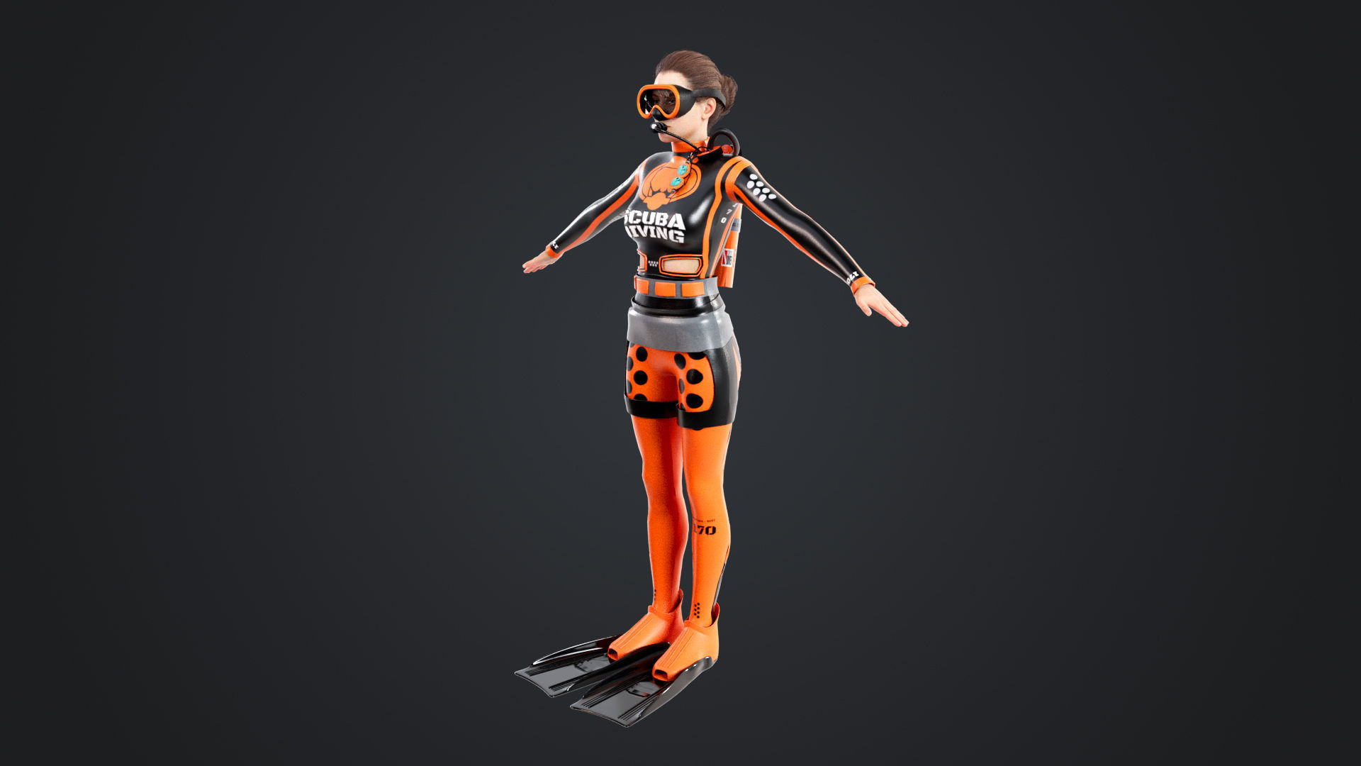 Scuba Diver Diving Suit Low-poly 3D model_4
