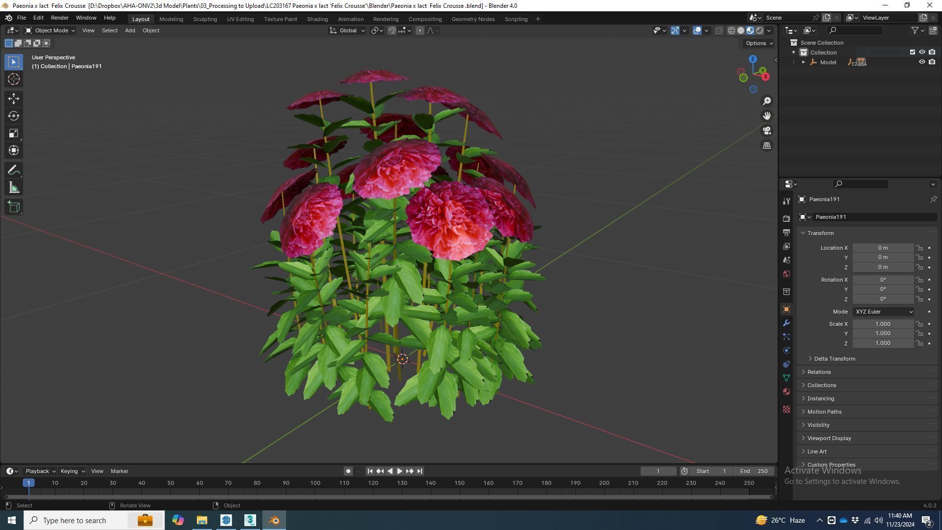 Plant  Paeonia x lact  Felix Crousse  Low-poly 3D model_6