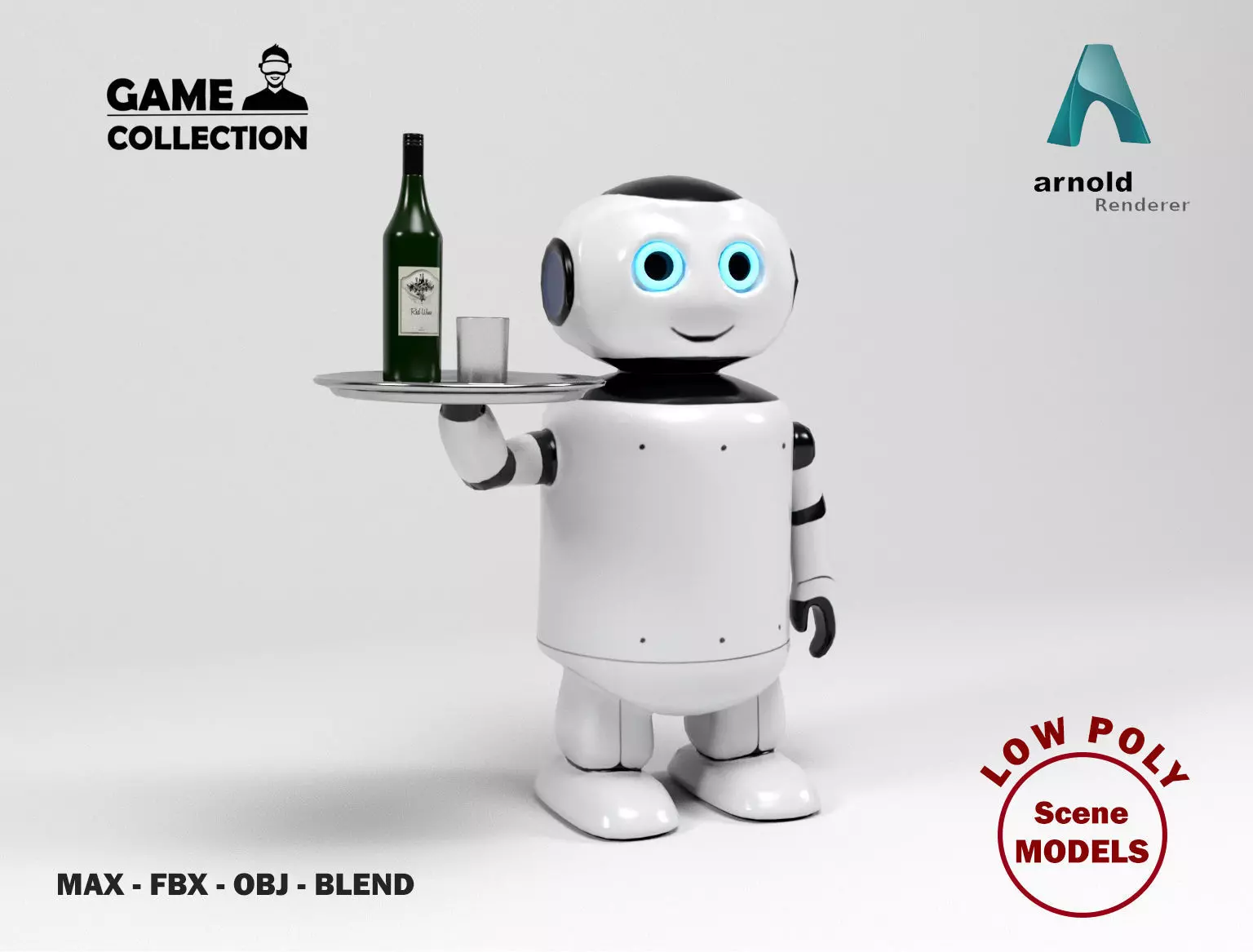 Robot waiter Low-poly 3D model_0