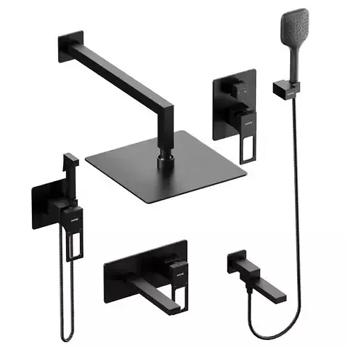 Shower Set Black Wall Mounted 001 Low-poly 3D model