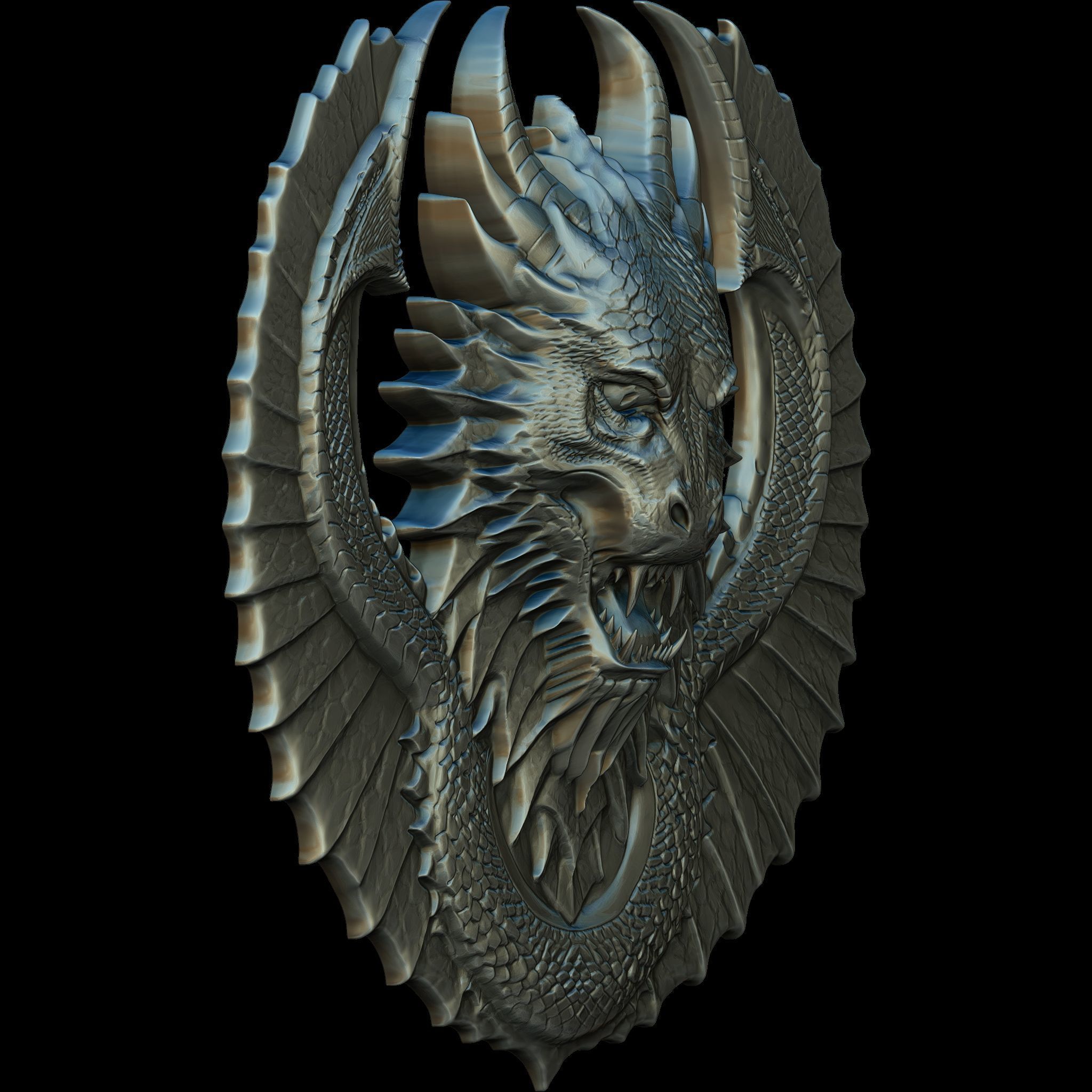 Dragon Head Relief No6 STL file for 3d Printing or CNC 3D print model_7