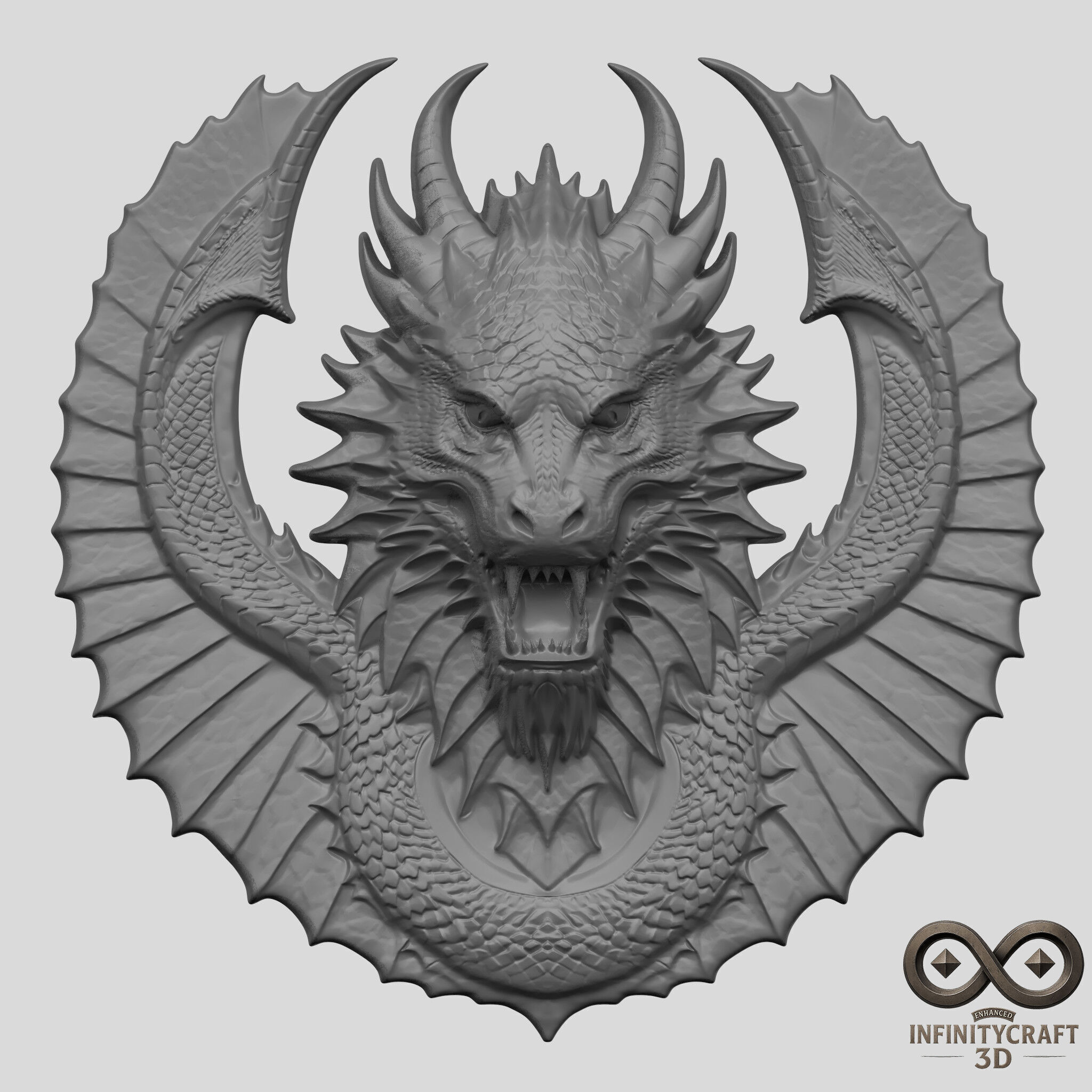 Dragon Head Relief No6 STL file for 3d Printing or CNC 3D print model_1