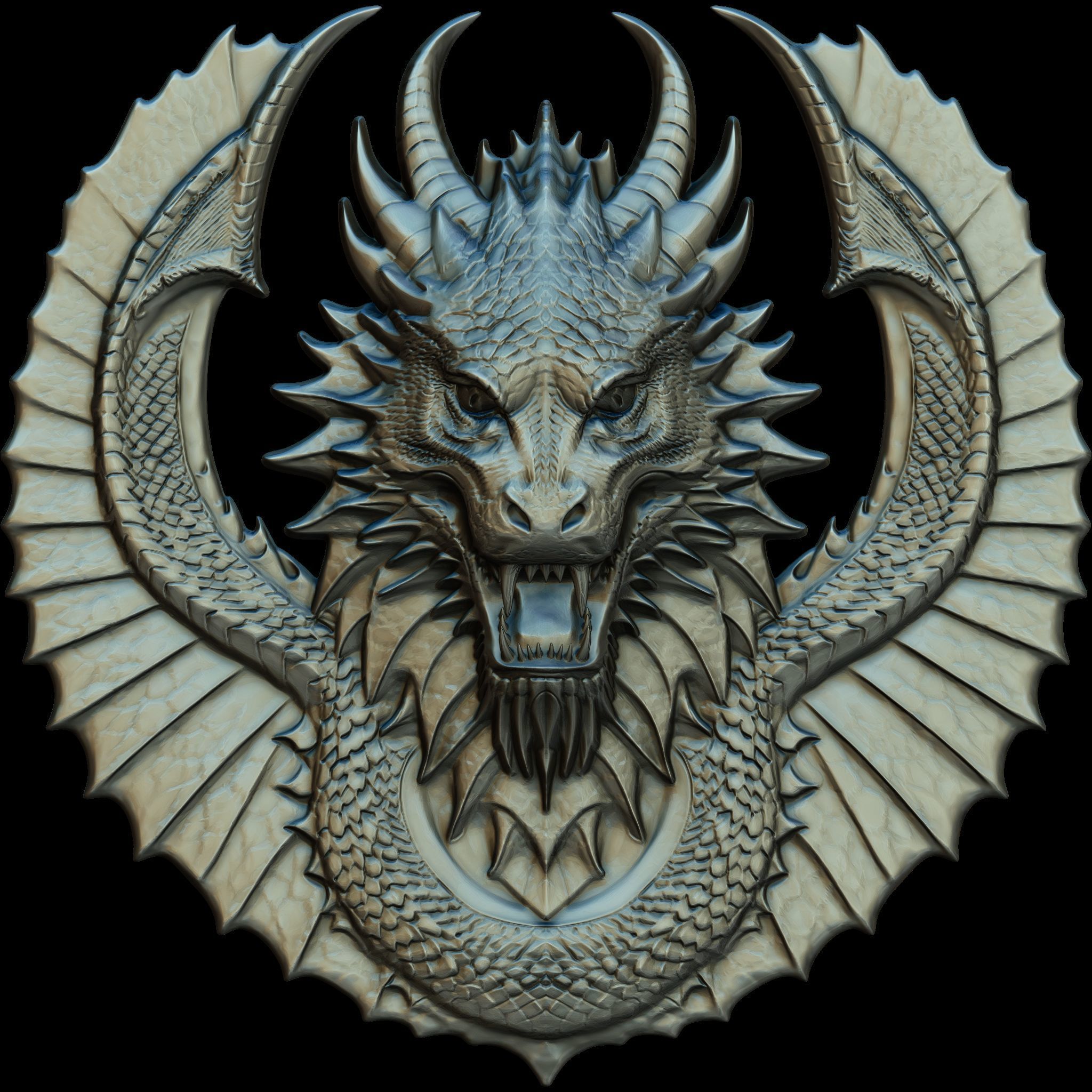 Dragon Head Relief No6 STL file for 3d Printing or CNC 3D print model_5
