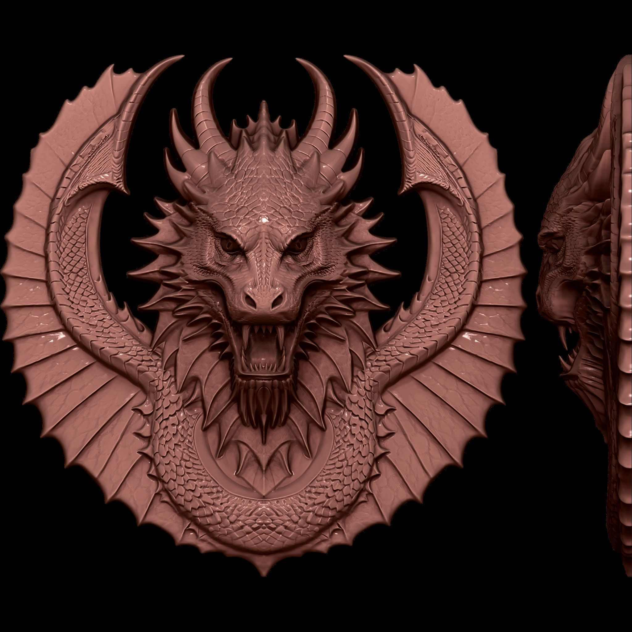 Dragon Head Relief No6 STL file for 3d Printing or CNC 3D print model_4