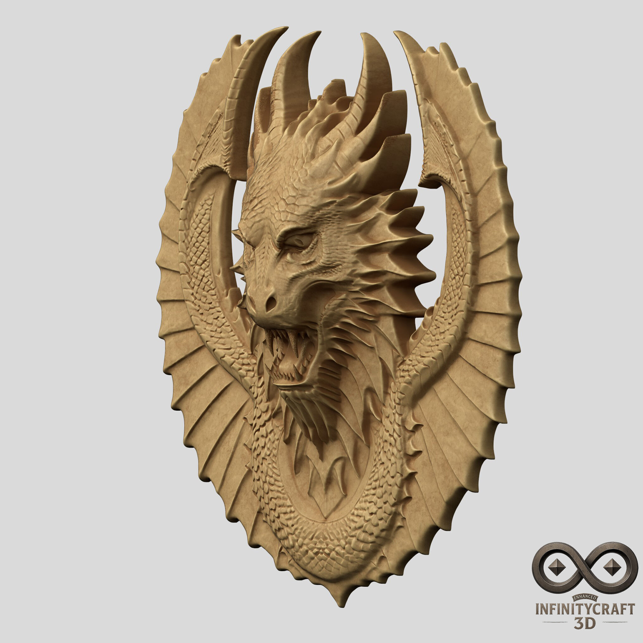 Dragon Head Relief No6 STL file for 3d Printing or CNC 3D print model_3