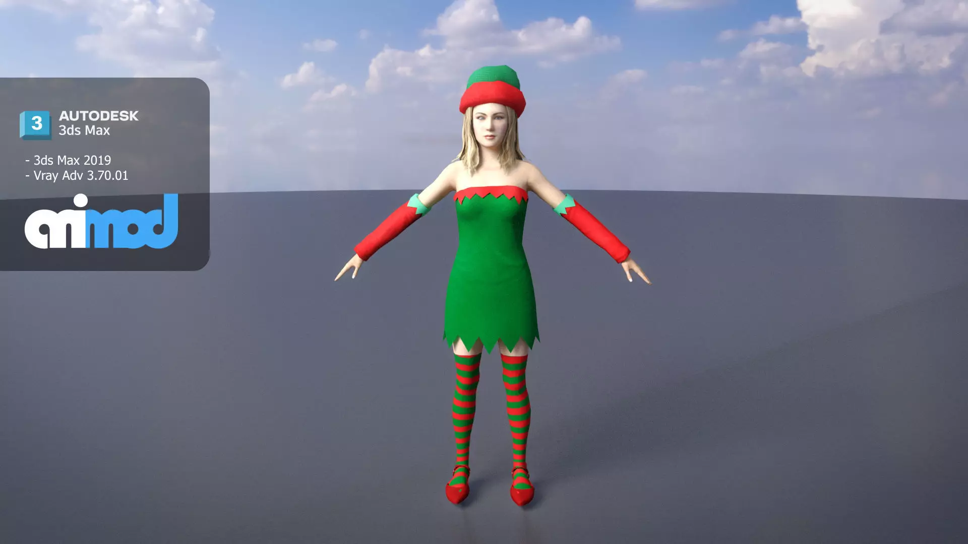 Lady in Christmas Costume 3D model_0